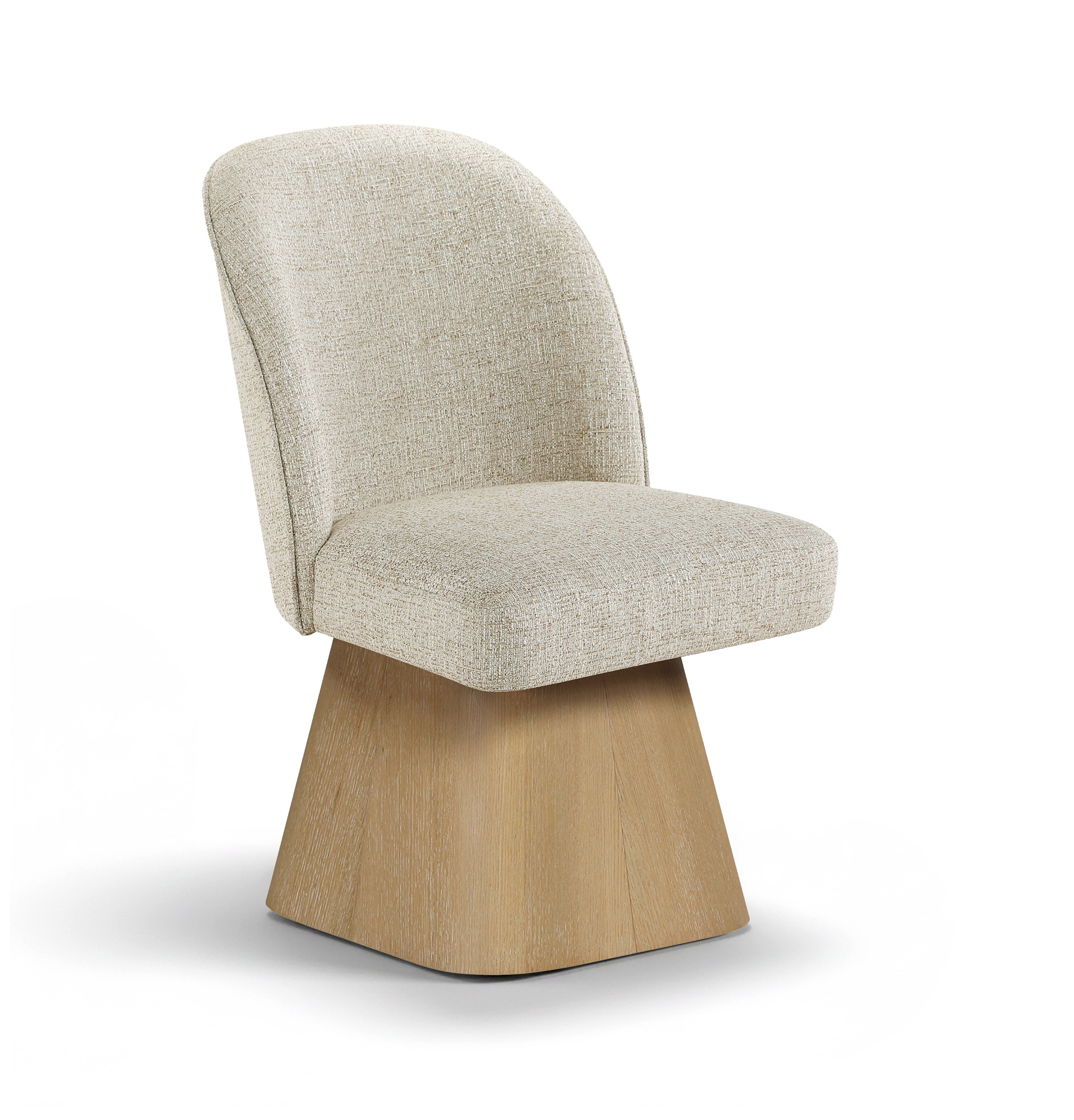 Marlowe - Linen Textured Fabric Upholstered Swivel Dining Side Chair - Beige / Stained Natural