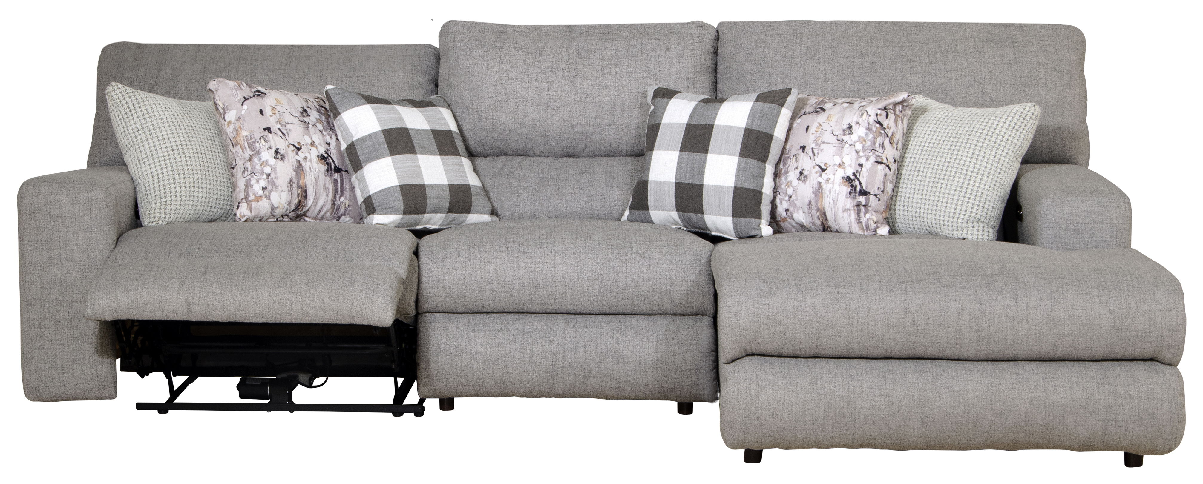 Rockport - 3 Piece Power Reclining Sectional With 1 RSF Lay-Back Chaise, 1 Armless Chair And 1 Lay-Flat Recliner - Gray