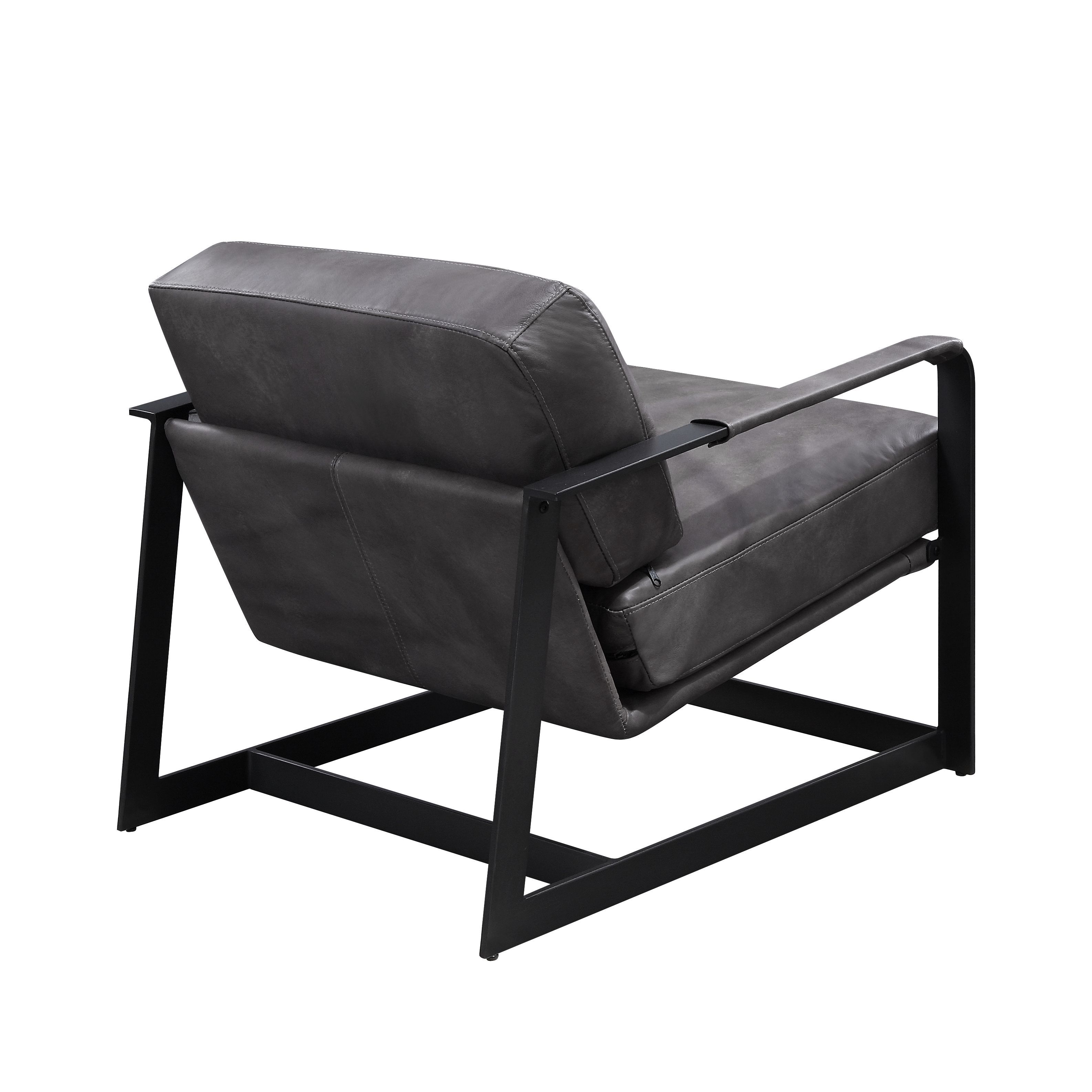 Locnos - Accent Chair - Gray Top Grain Leather & Black, dark gray, view 5