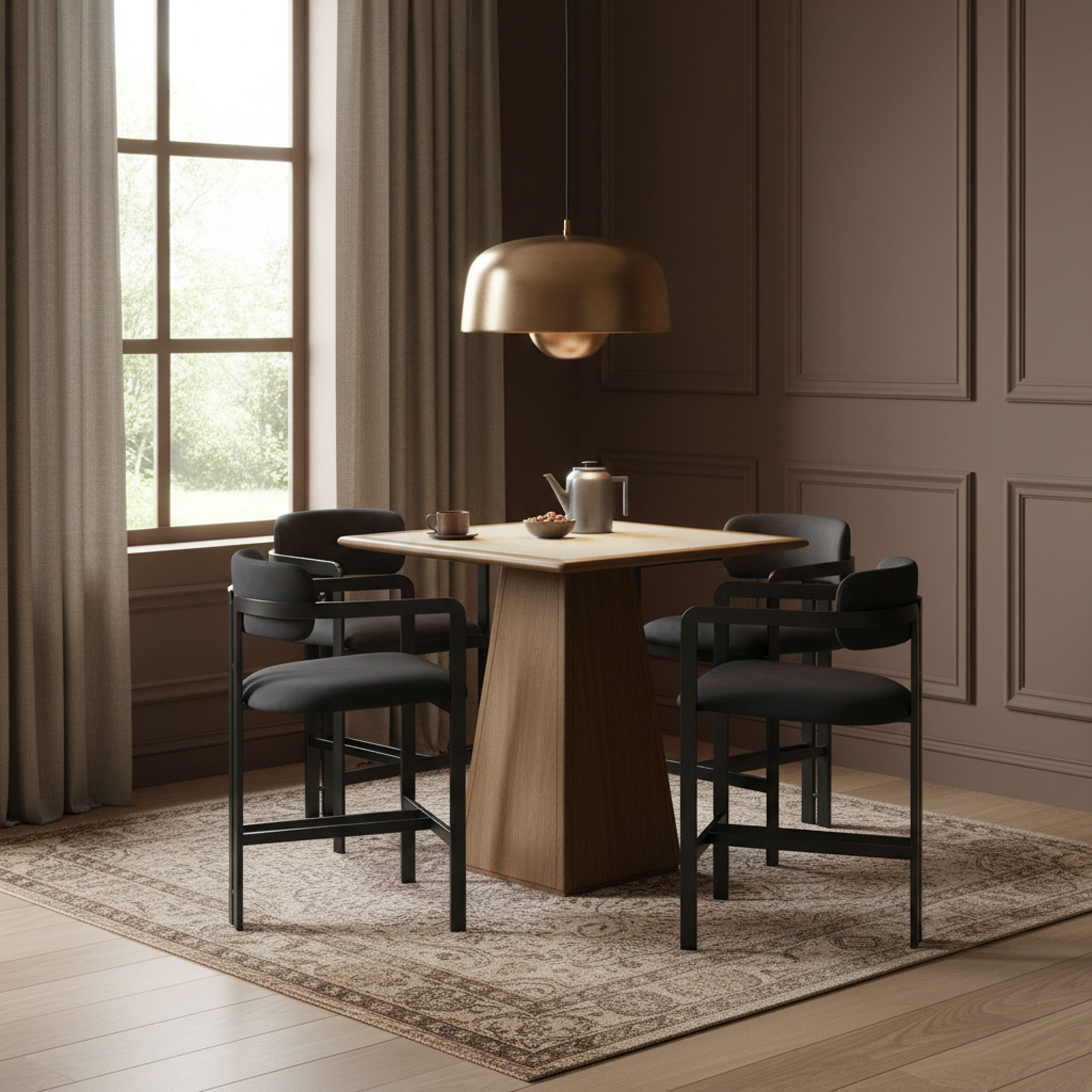 Aurum - Vegan Leather Upholstered Counter Stool - Black / Graphite Black