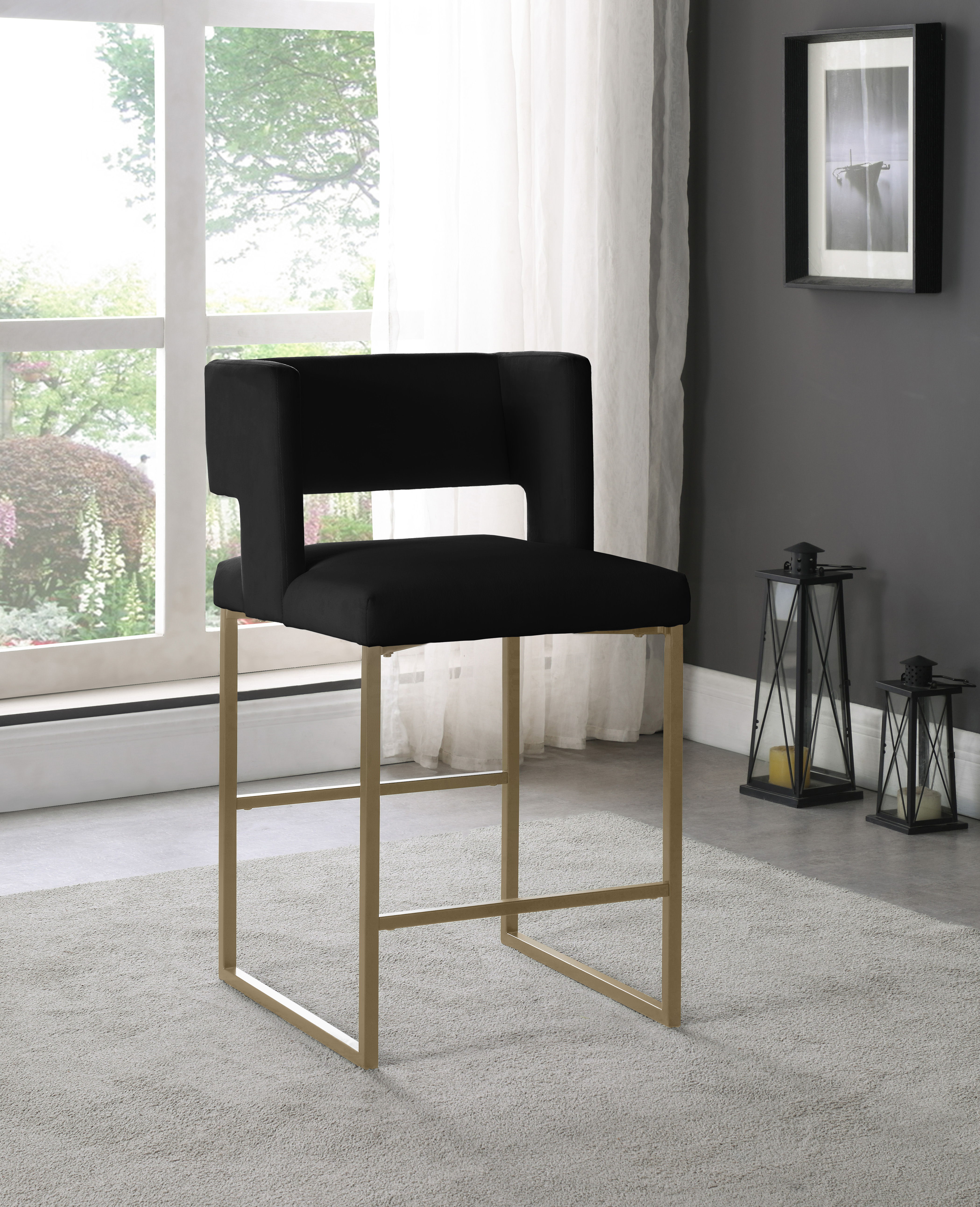 Caleb - Fabric Counter Stool (Set of 2) - Black