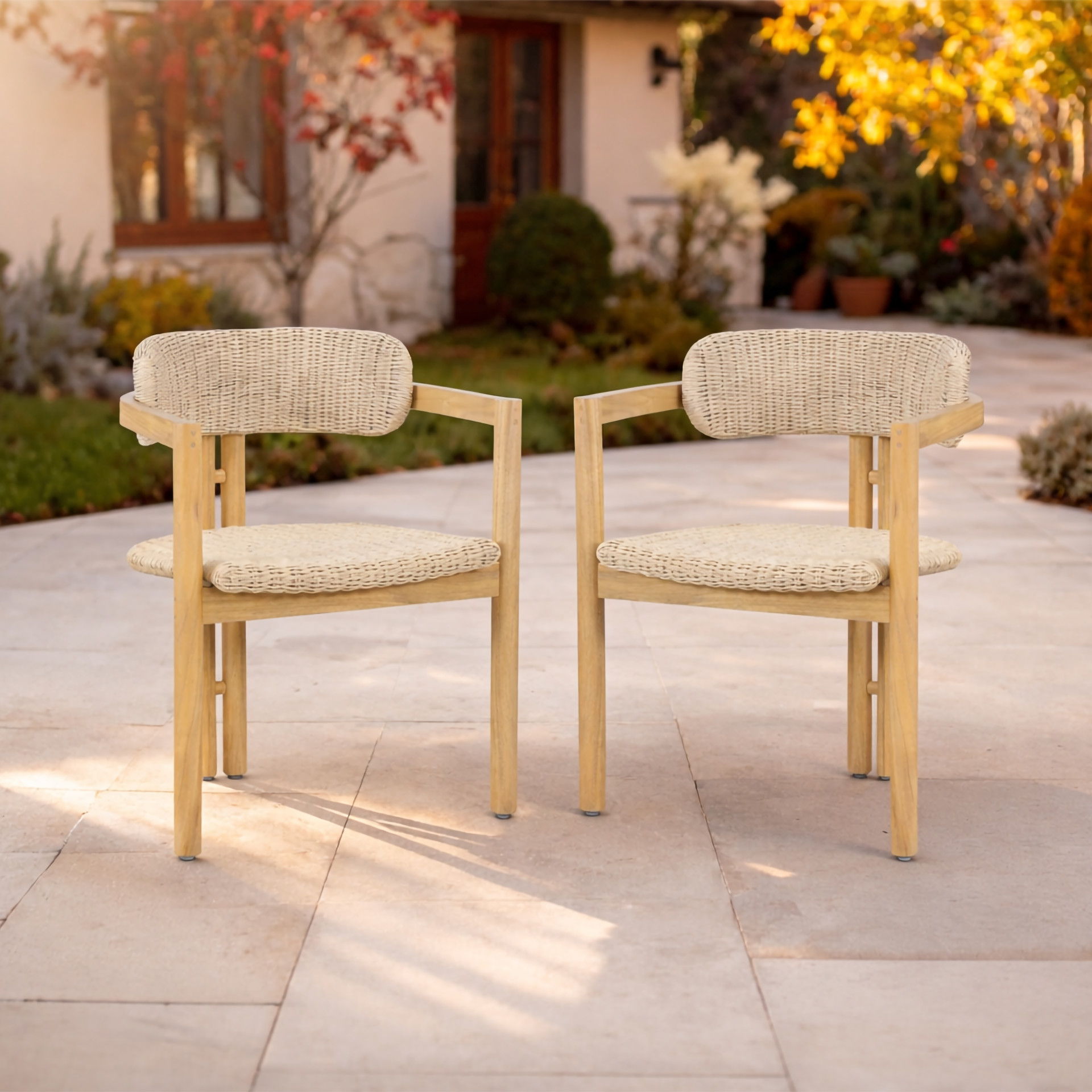 Sedona - Wood And Wicker Patio Dining Chair (Set of 2) - Natural / Brown, light brown