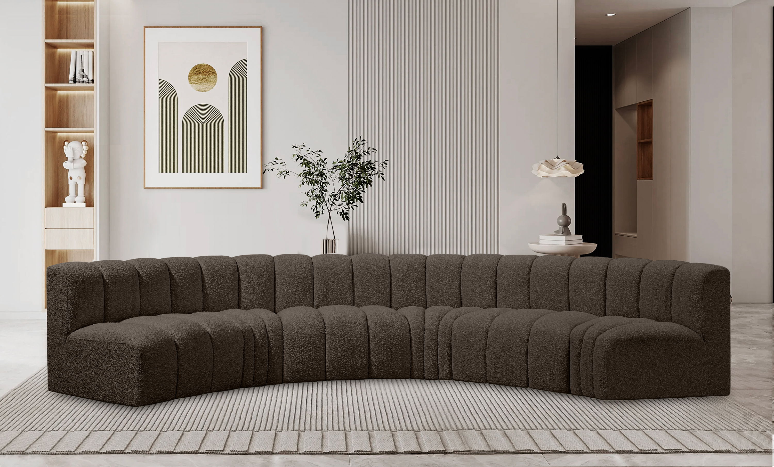 Arc - Boucle Fabric 6 Piece U-Shaped Modular Sofa - Brown