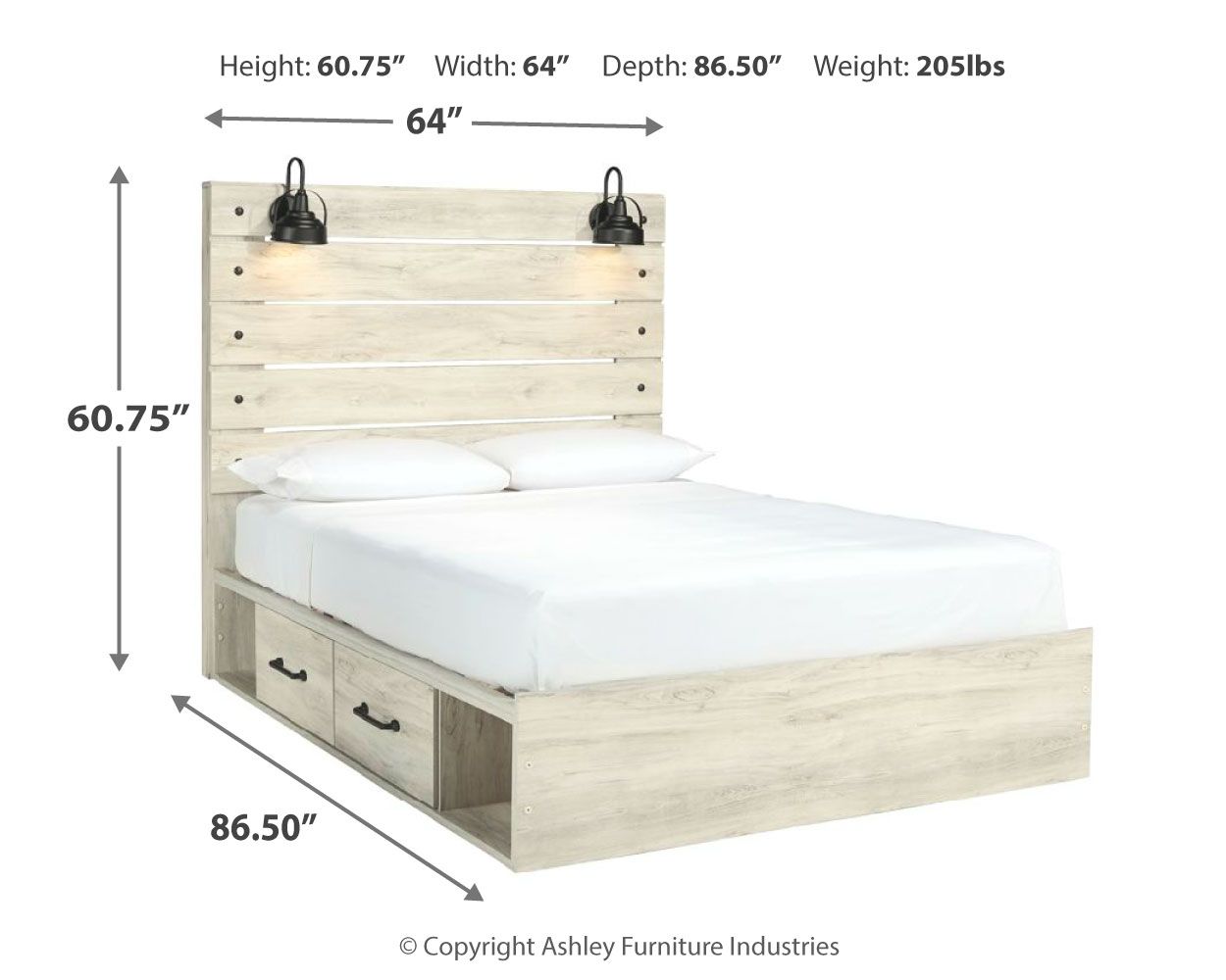Ashley Furniture Cambeck - 6 Pc. - Dresser, Mirror, Queen Panel Bed with Side Storage Drawers - Whitewash - Image 5