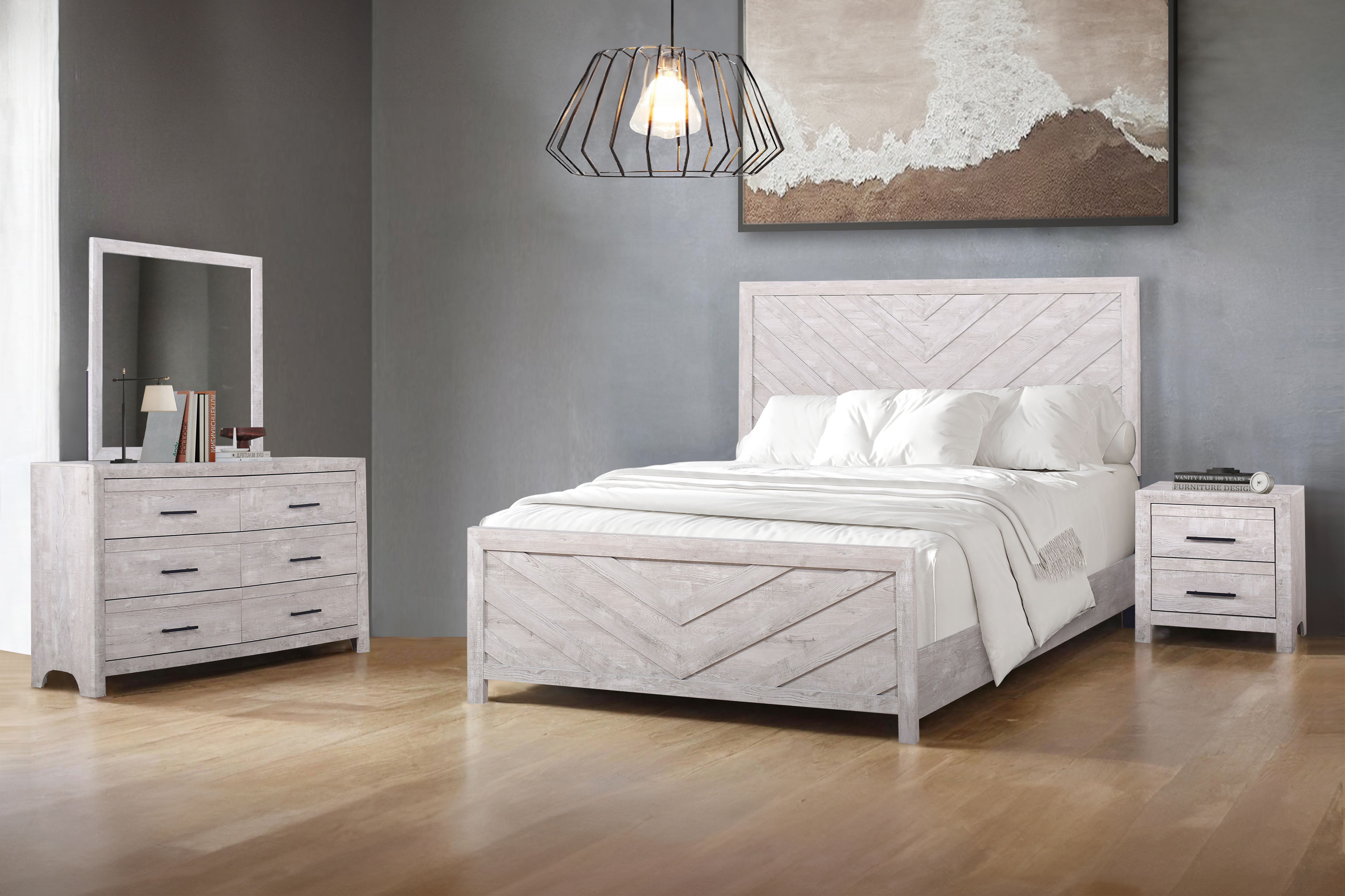 Biscayne - 6/0 Western King 4 Piece Bedroom Set (Bed, Dresser, Mirror, Nightstand) - Gray