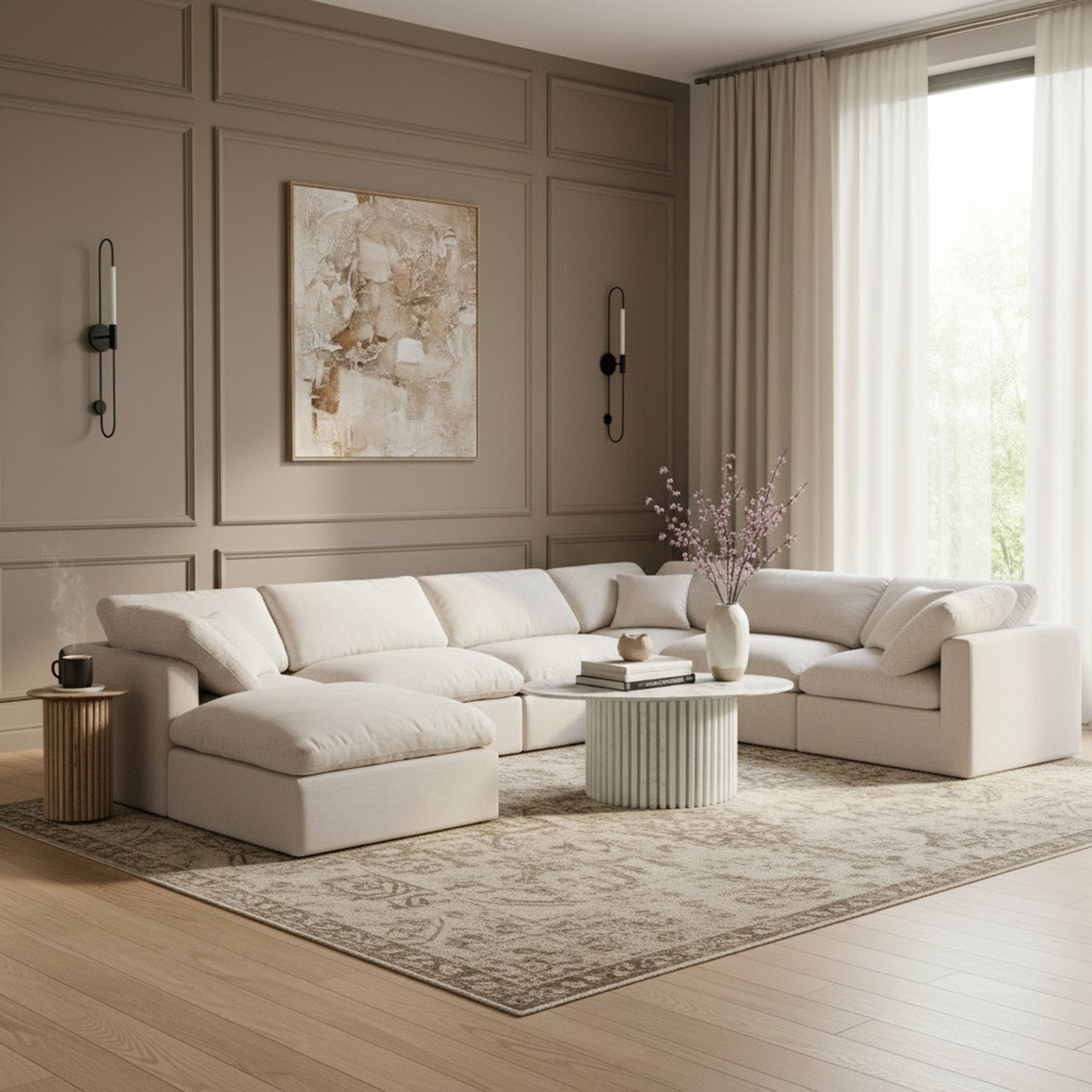Indulge - Linen 7 Piece Modular Sectional - Cream