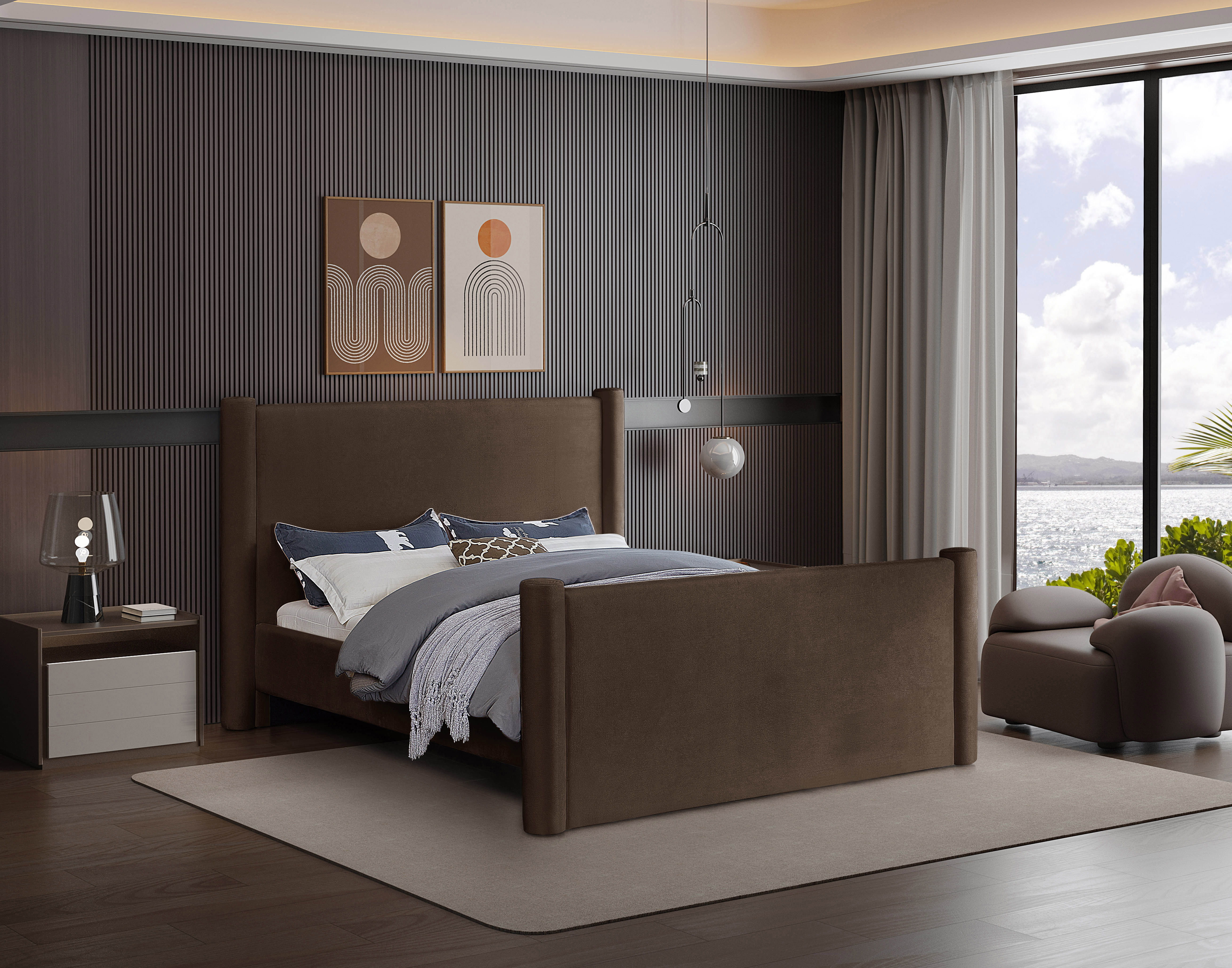 Elias - Velvet Full Bed - Brown