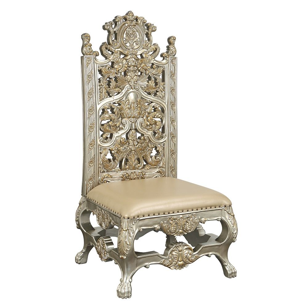 Danae - Side Chair (Set of 2) - Synthetic Leather , Champagne & Gold, beige