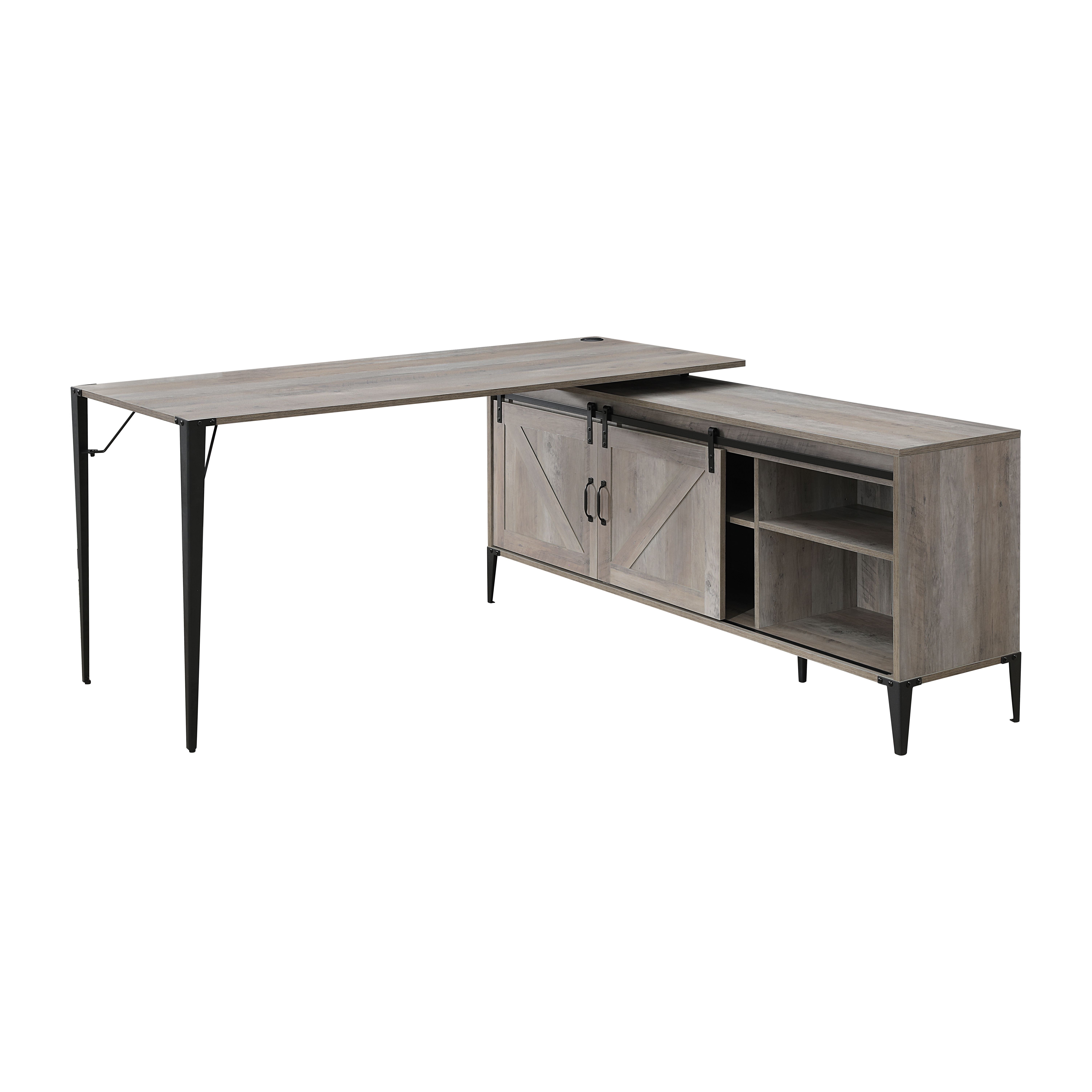 Zakwani - Writing Desk - Gray Oak & Black, gray, view 8