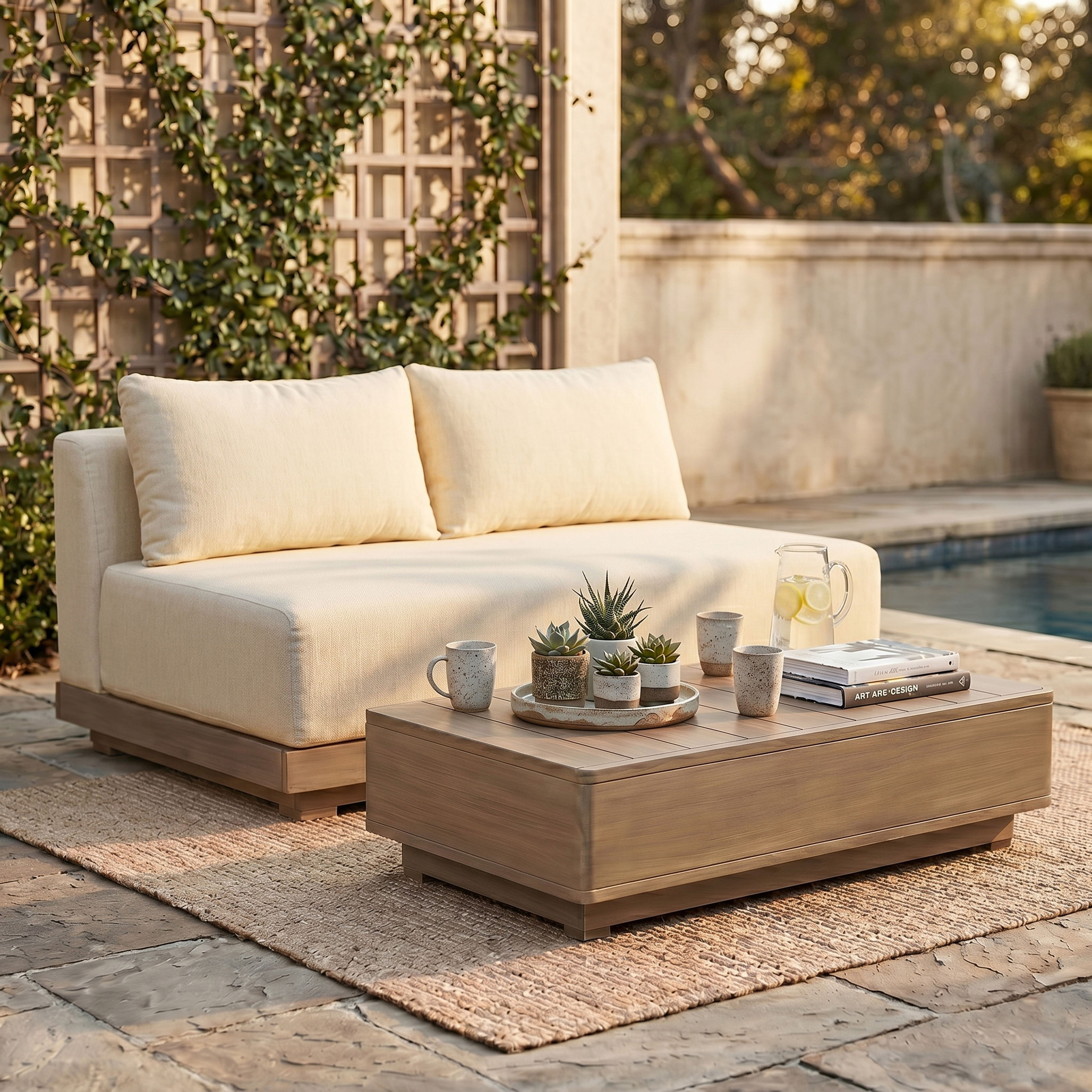 Solace - Olefin Performance Fabric Outdoor Patio Modular Loveseat - Cream