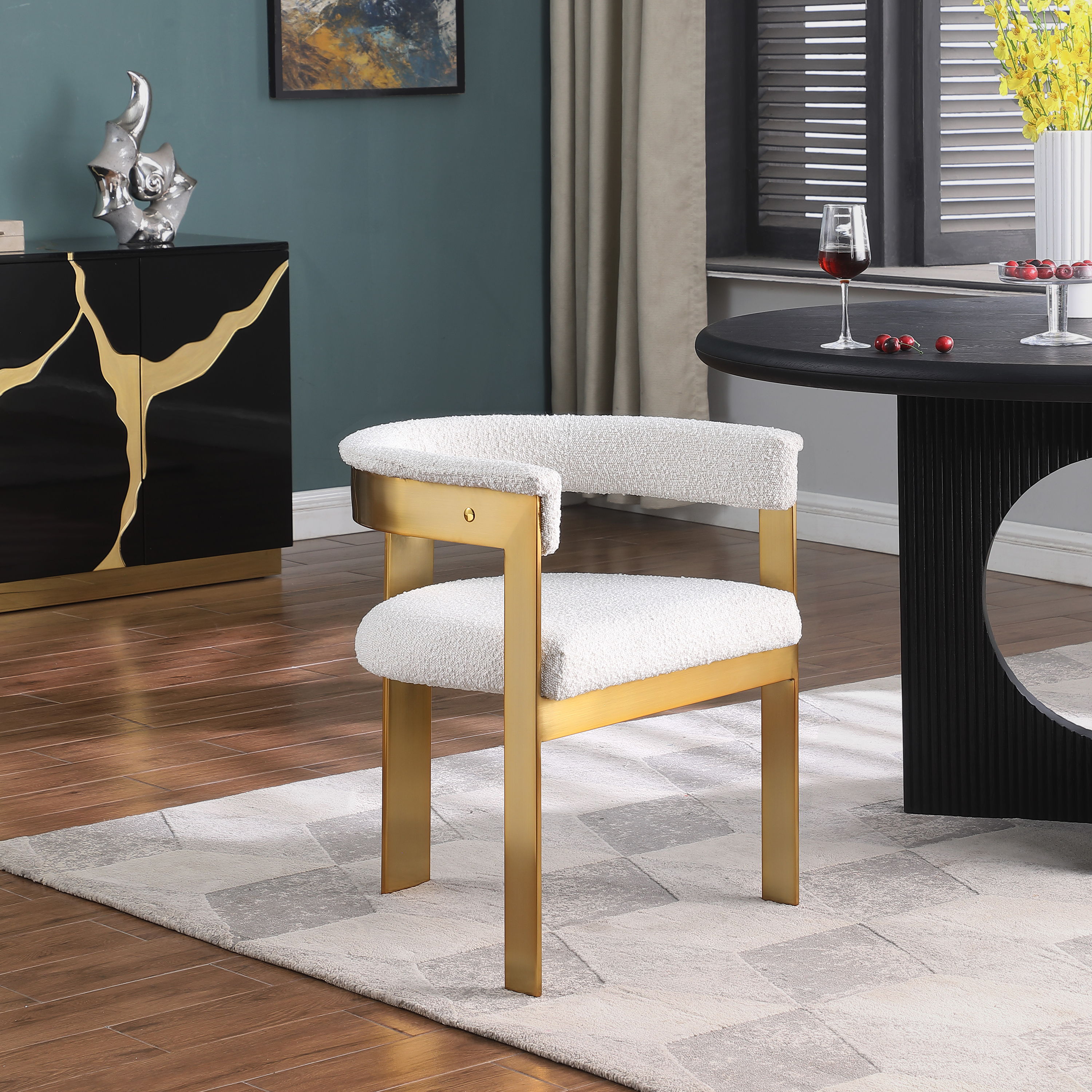 Romeo - Boucle Dining Chair With Gold Base (Set of 2) - Cream