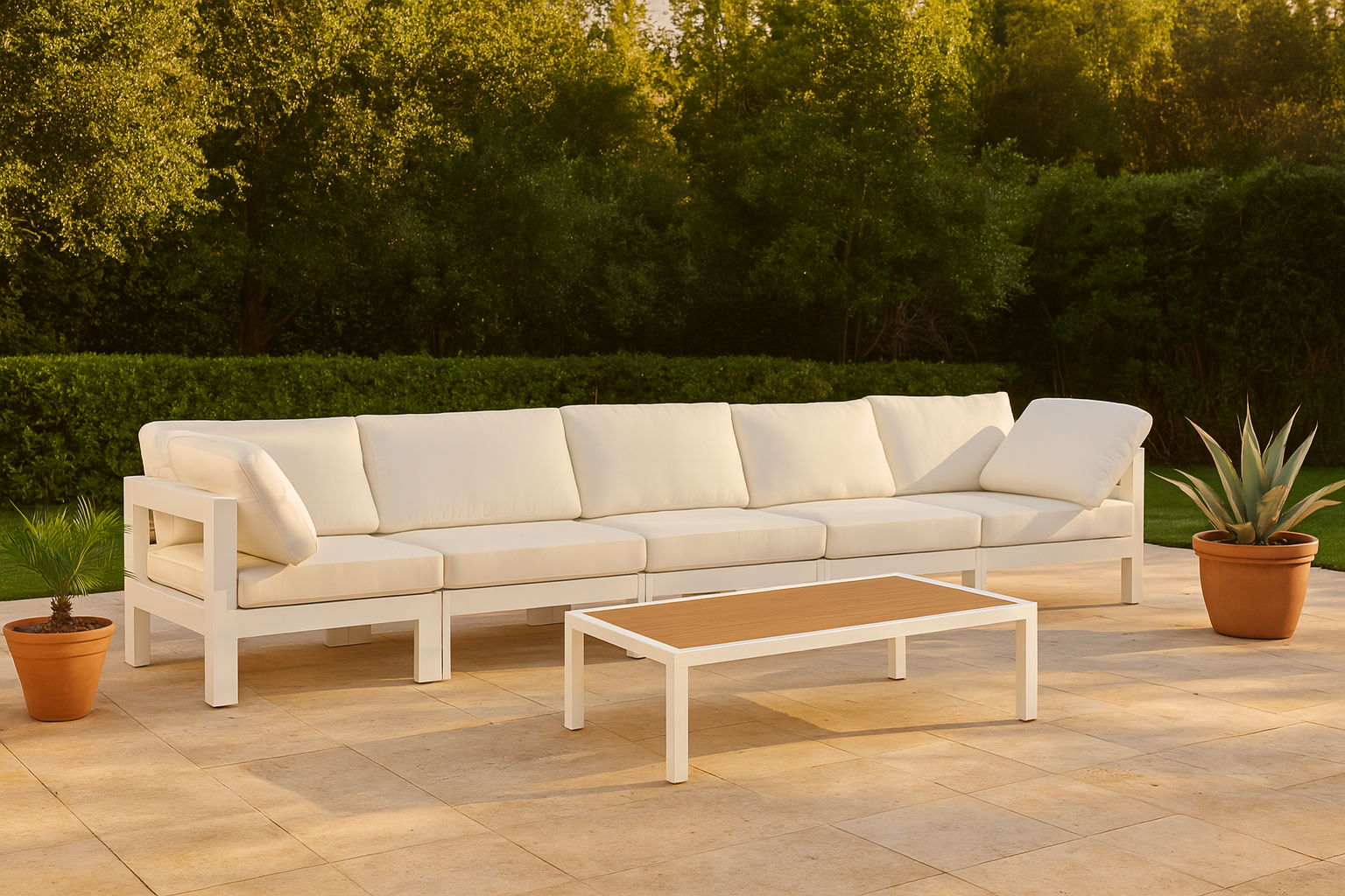 Nizuc - Outdoor Patio 5 Piece Modular Sofa With White Frame - White