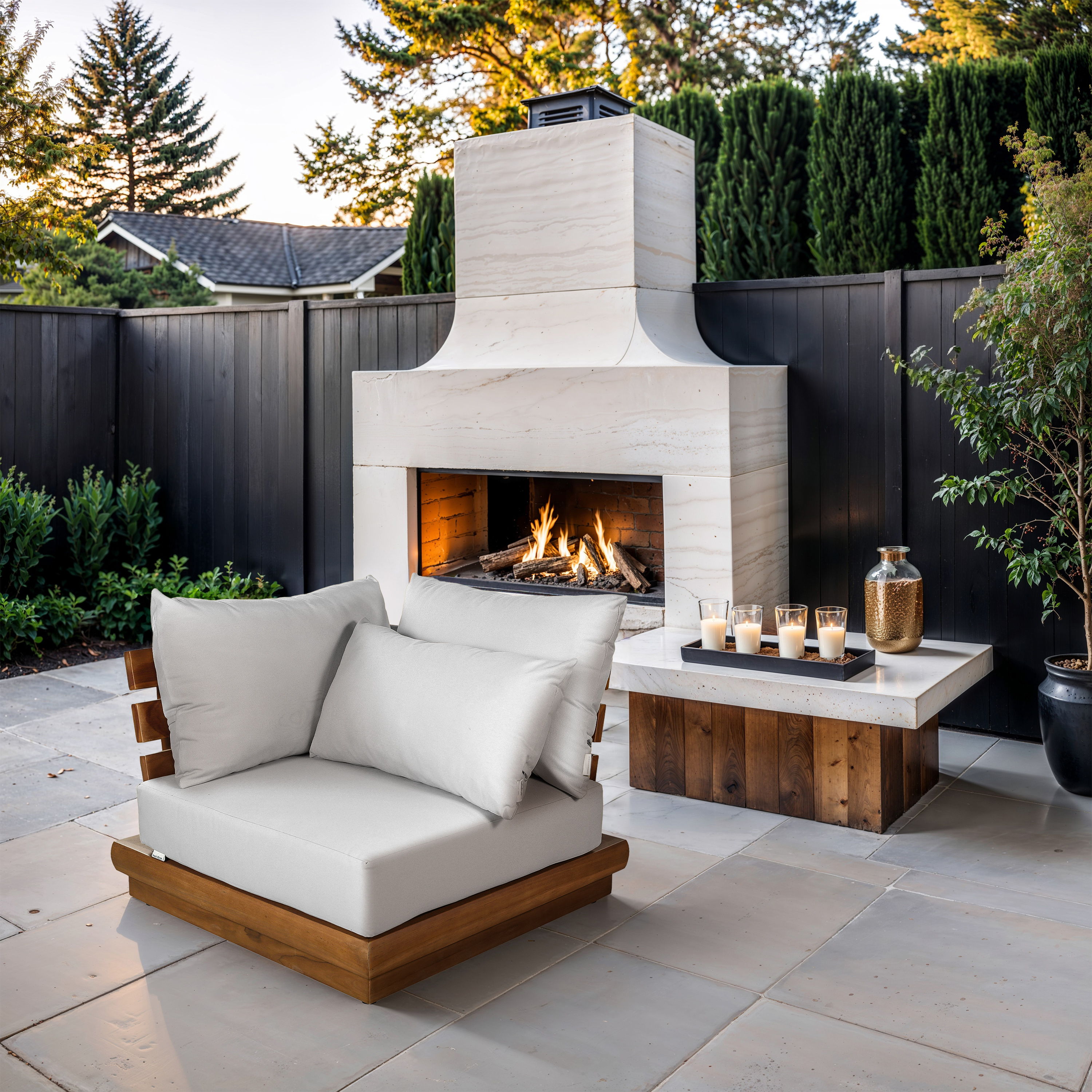 Mirella - Water Resistant Fabric Upholstered Outdoor Patio Modular Corner Chair - Off-White