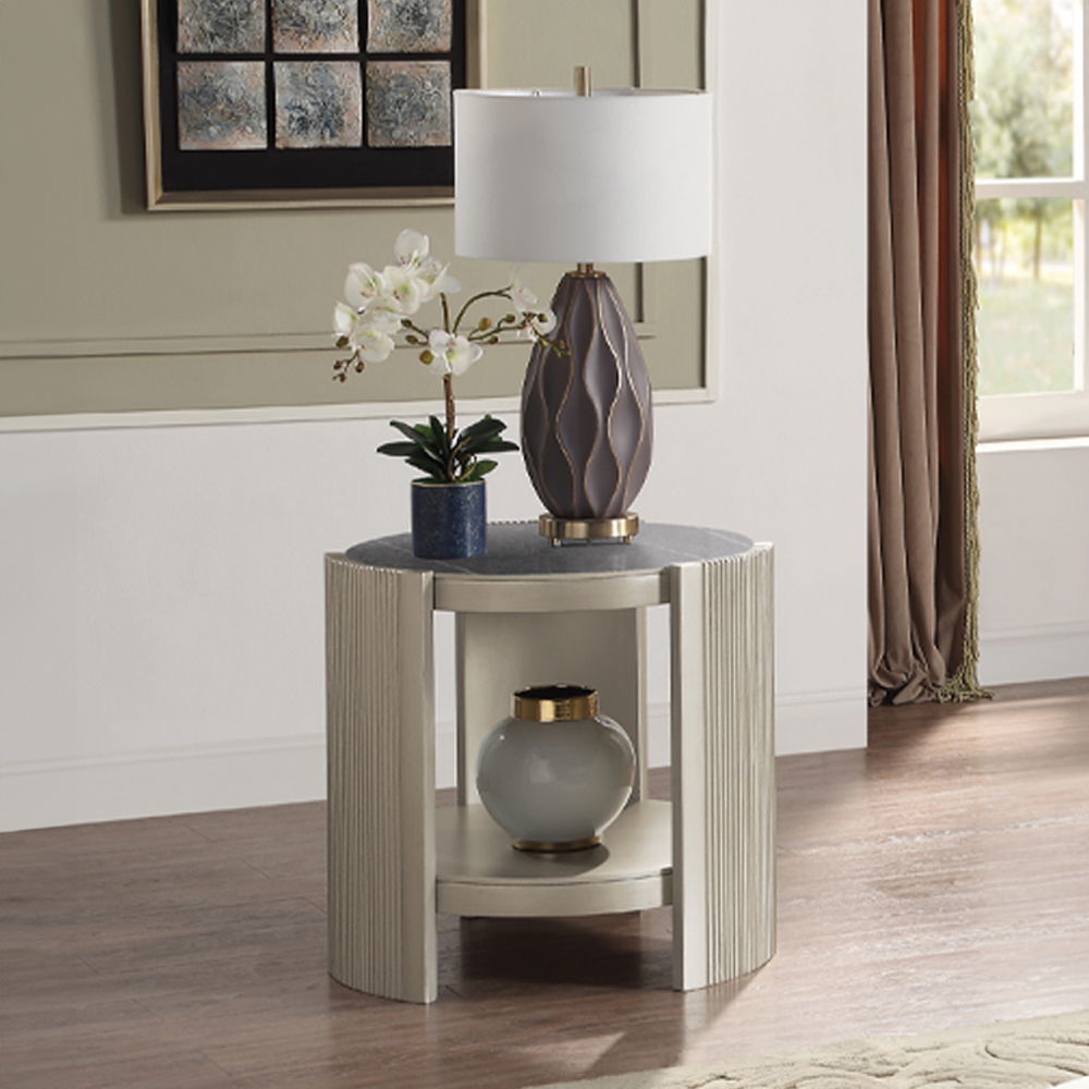 Kasa - End Table - Sintered Stone & Champagne, white