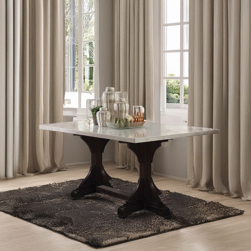 Gerardo - 30" Dining Table - White Marble Top & Weathered Espresso, white