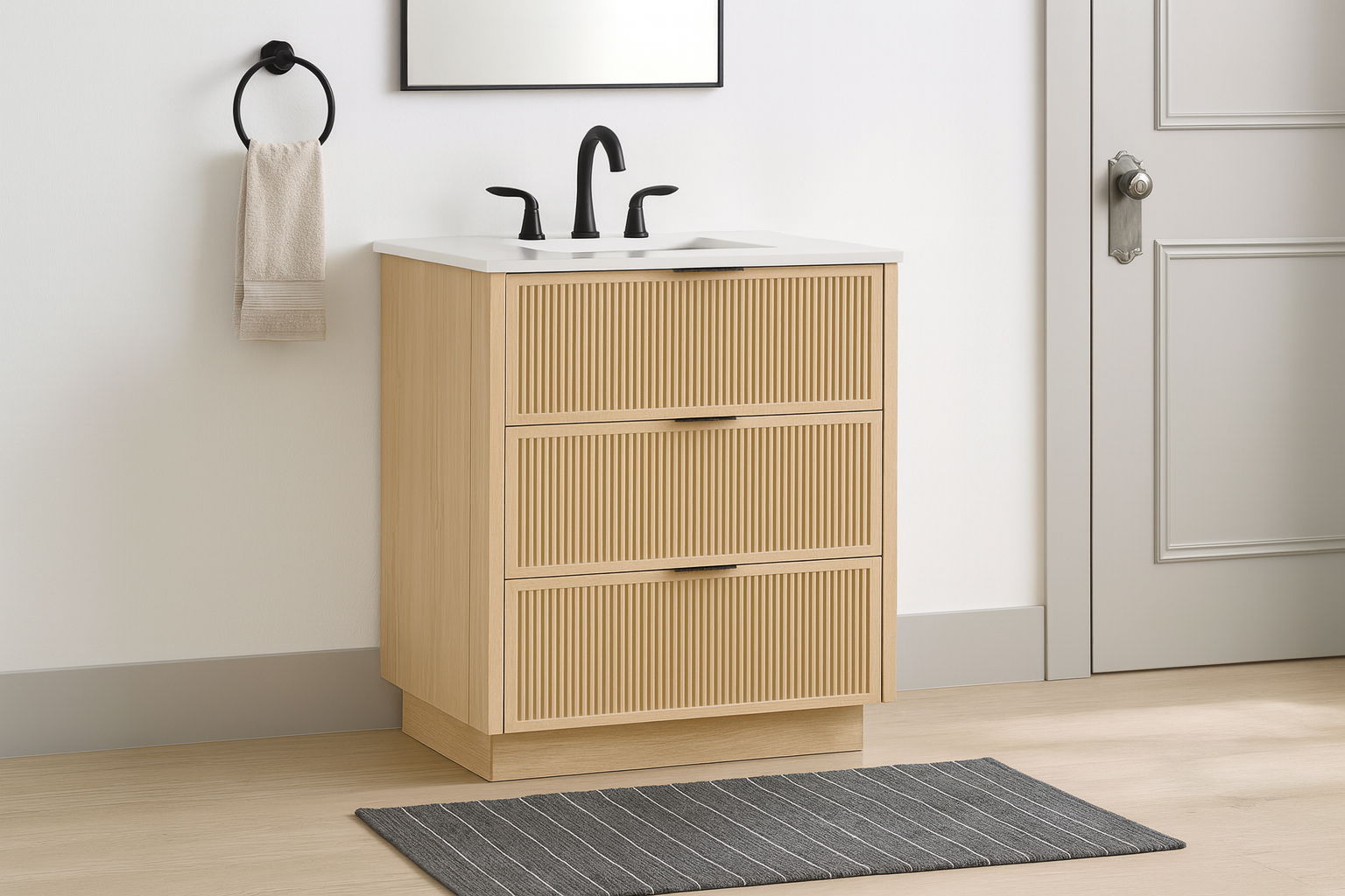 Willard - Engineered Stone And Solid Wood 30" Bathroom Vanity - Natural