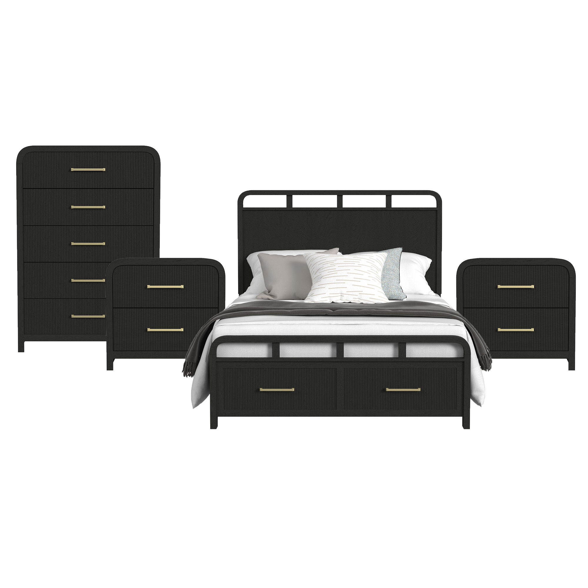 Queen · 4 Pc · Bedroom Set With 2 Nightstands & Chest