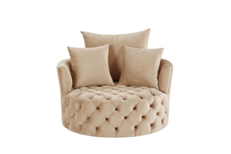 Zunyas - Accent Chair With Swivel - Beige Velvet, beige, view 7