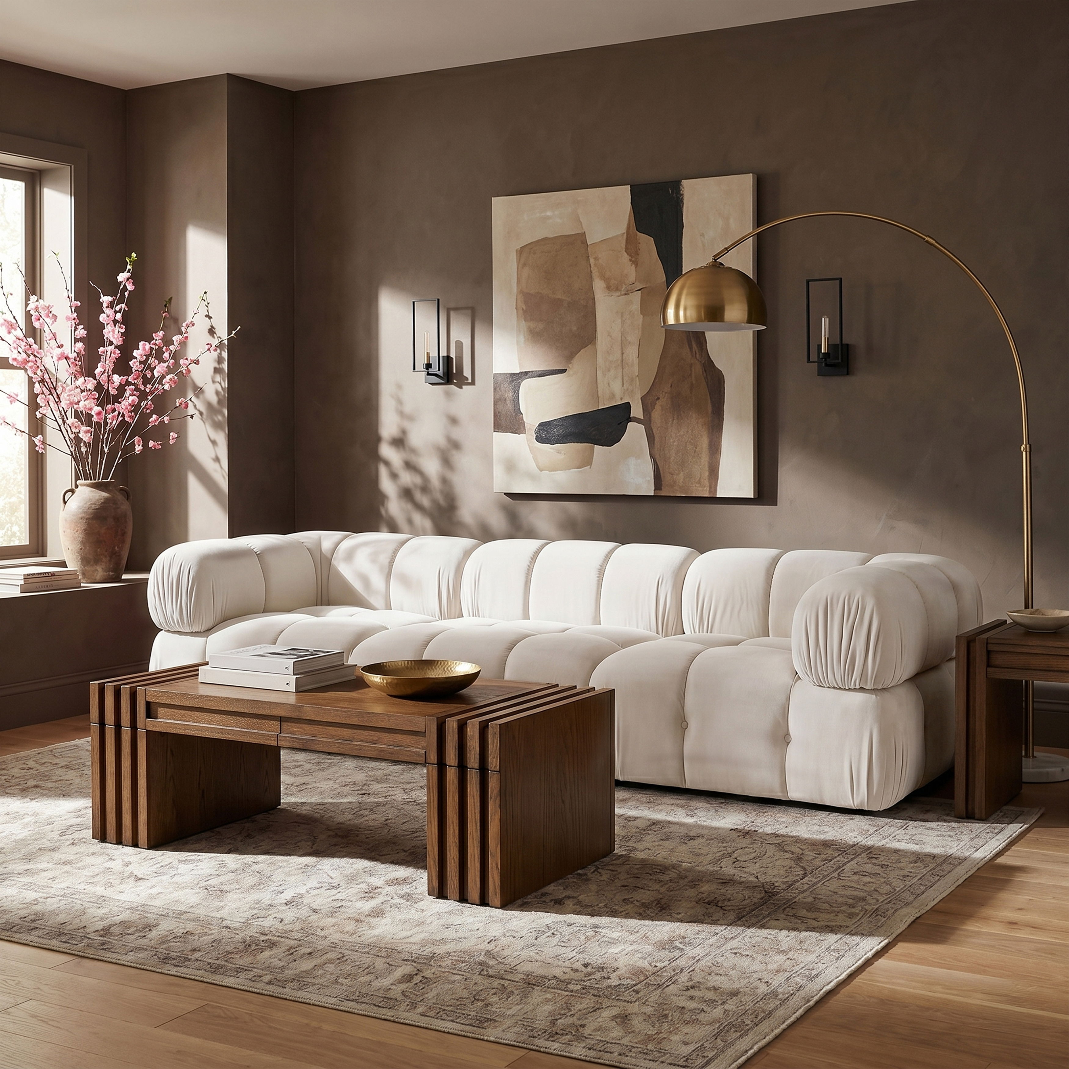 Orin - Velvet Performance Fabric Upholstered 3 pc. Modular Sofa - Cream