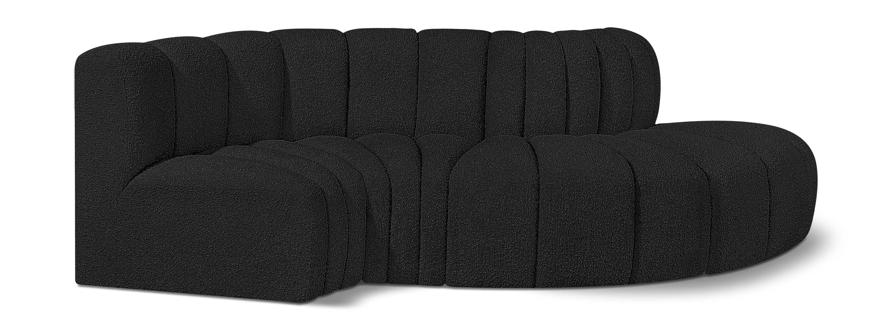 Arc - Boucle Fabric 4 Piece L-Shaped Modular Sofa - Black