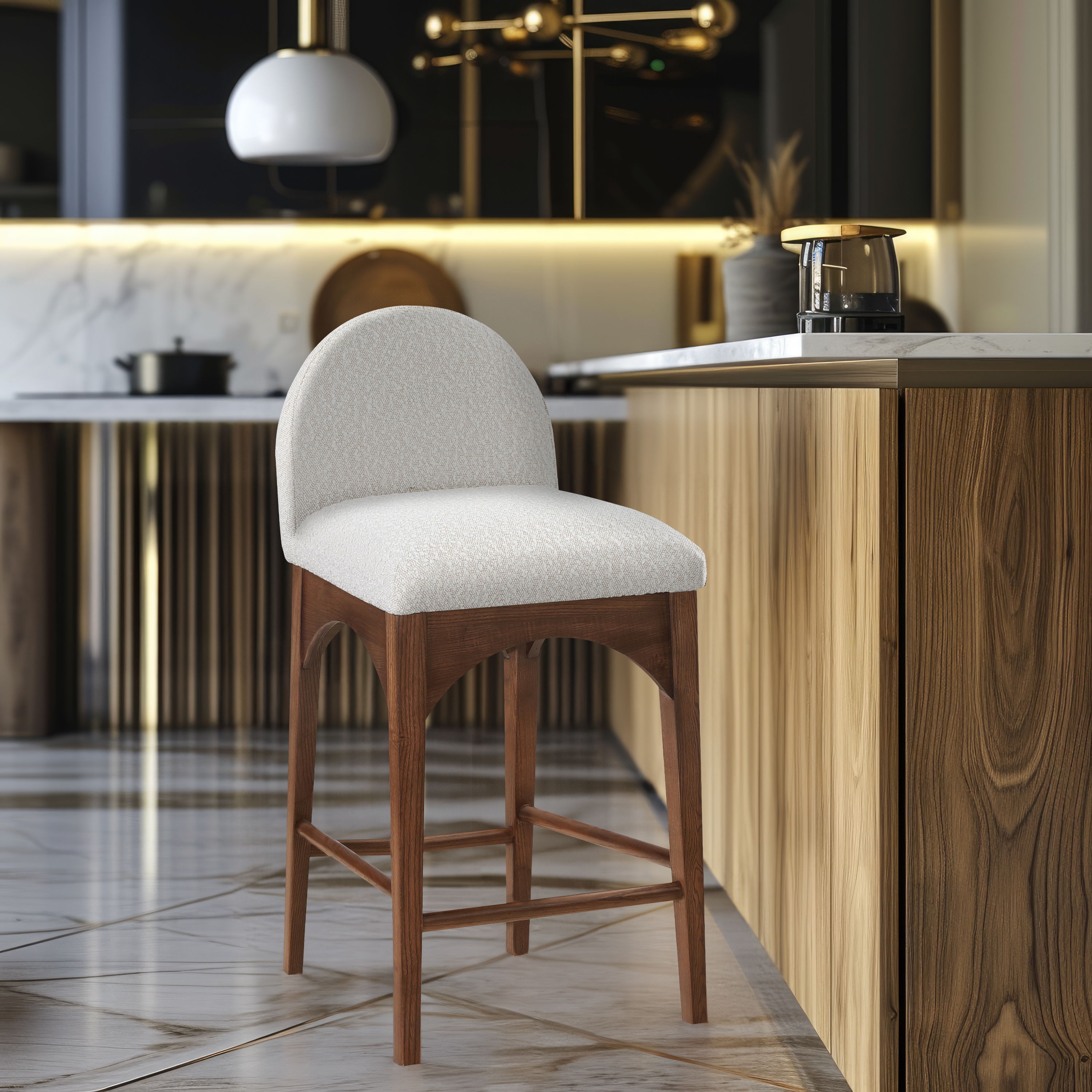 Waldorf - Boucle Stool With Brown Legs - Cream