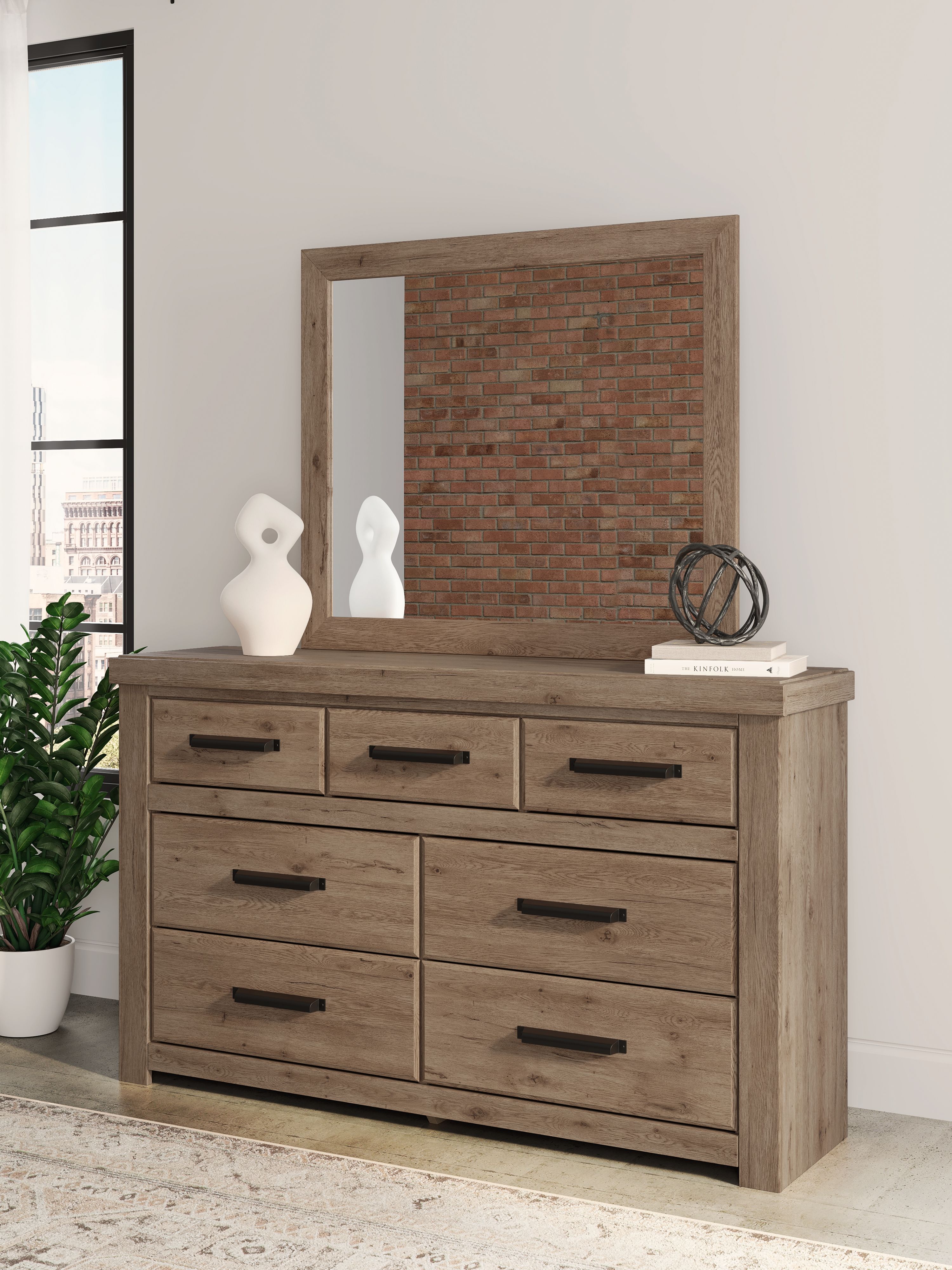 Ashley Furniture Oliandon - Dresser And Mirror - Light Brown - Image 4
