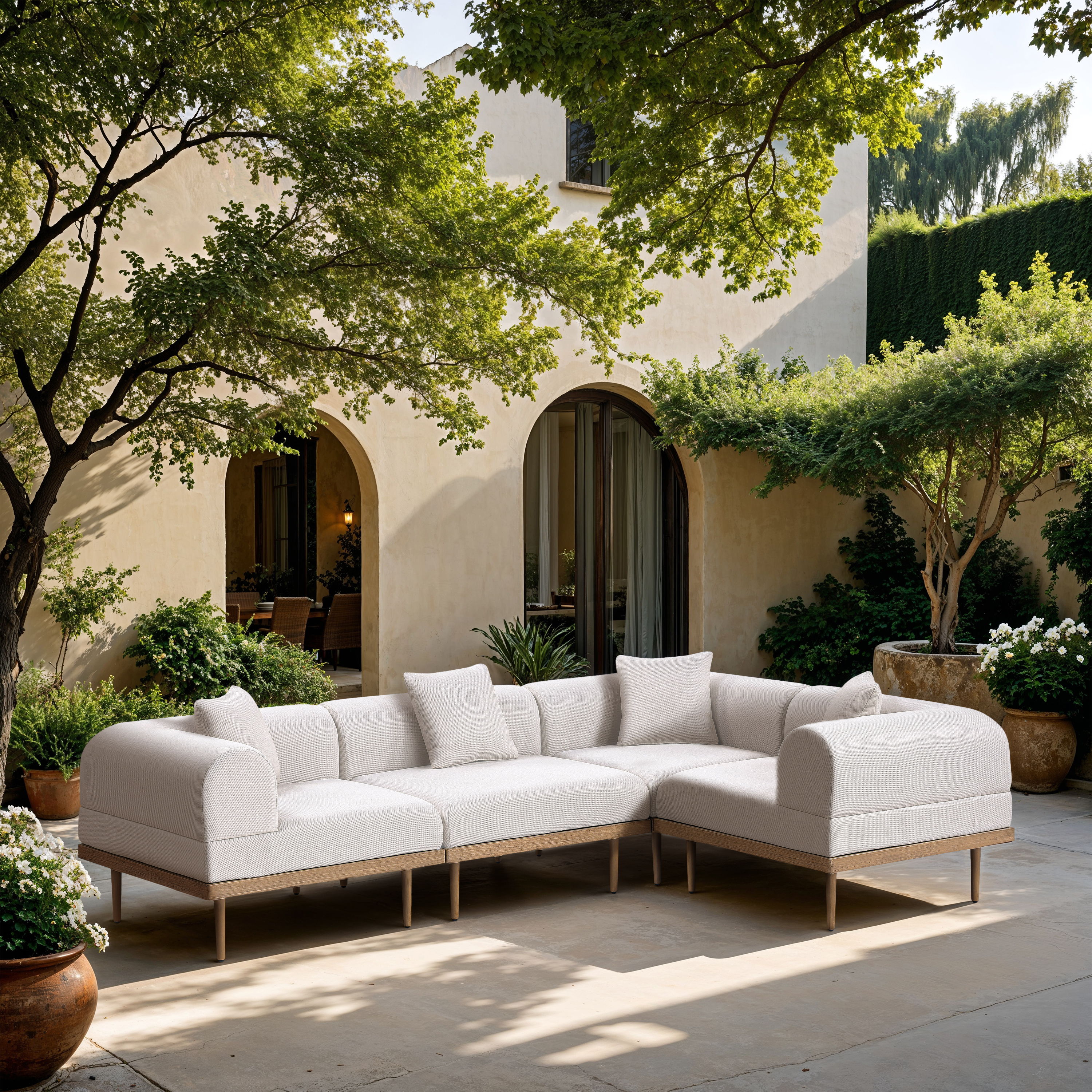 Laguna - 4 Piece 106.5" Upholstered Outdoor Patio Modular Sectional - Cream