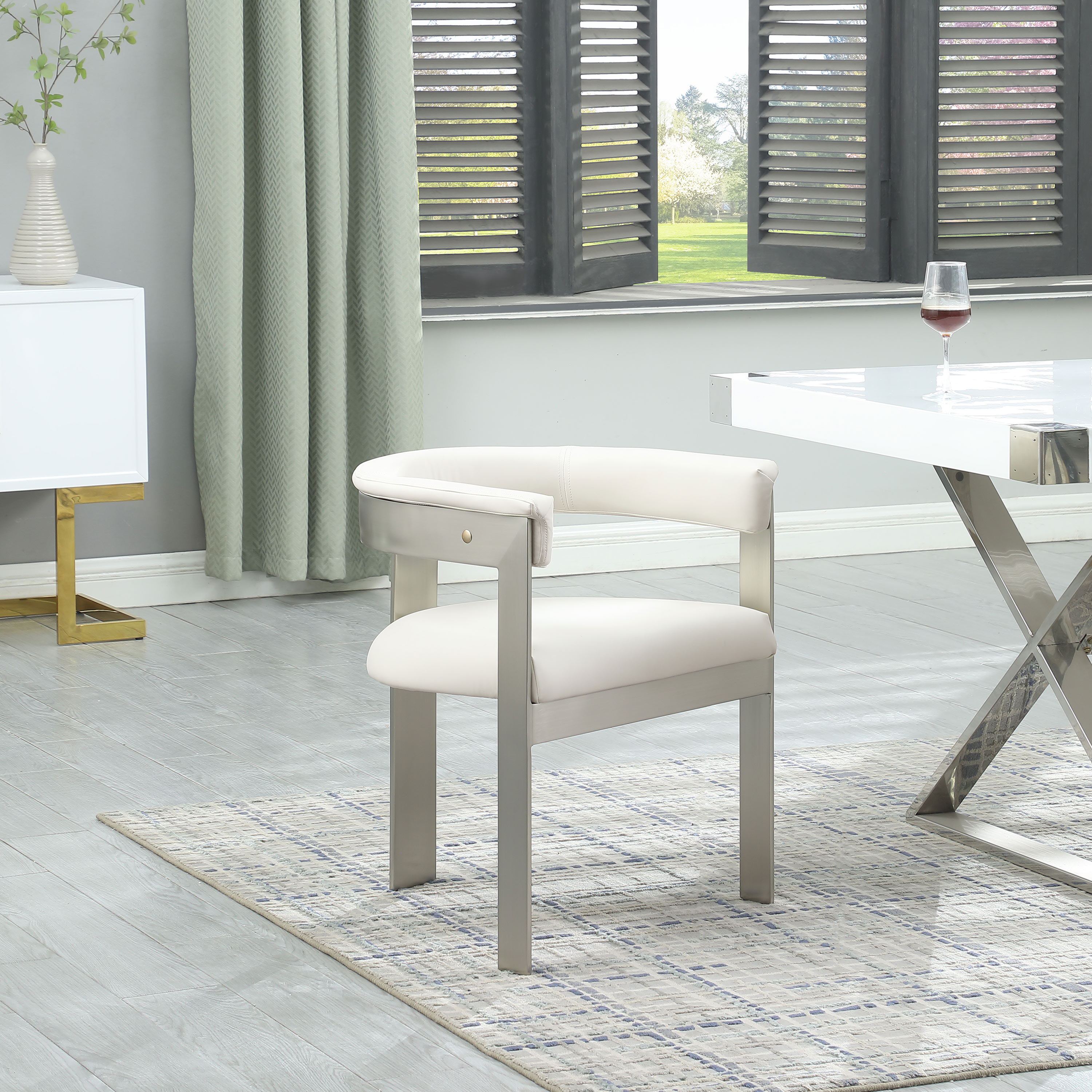 Romeo - Faux Leather Dining Chair With Silver Base (Set of 2) - Cream
