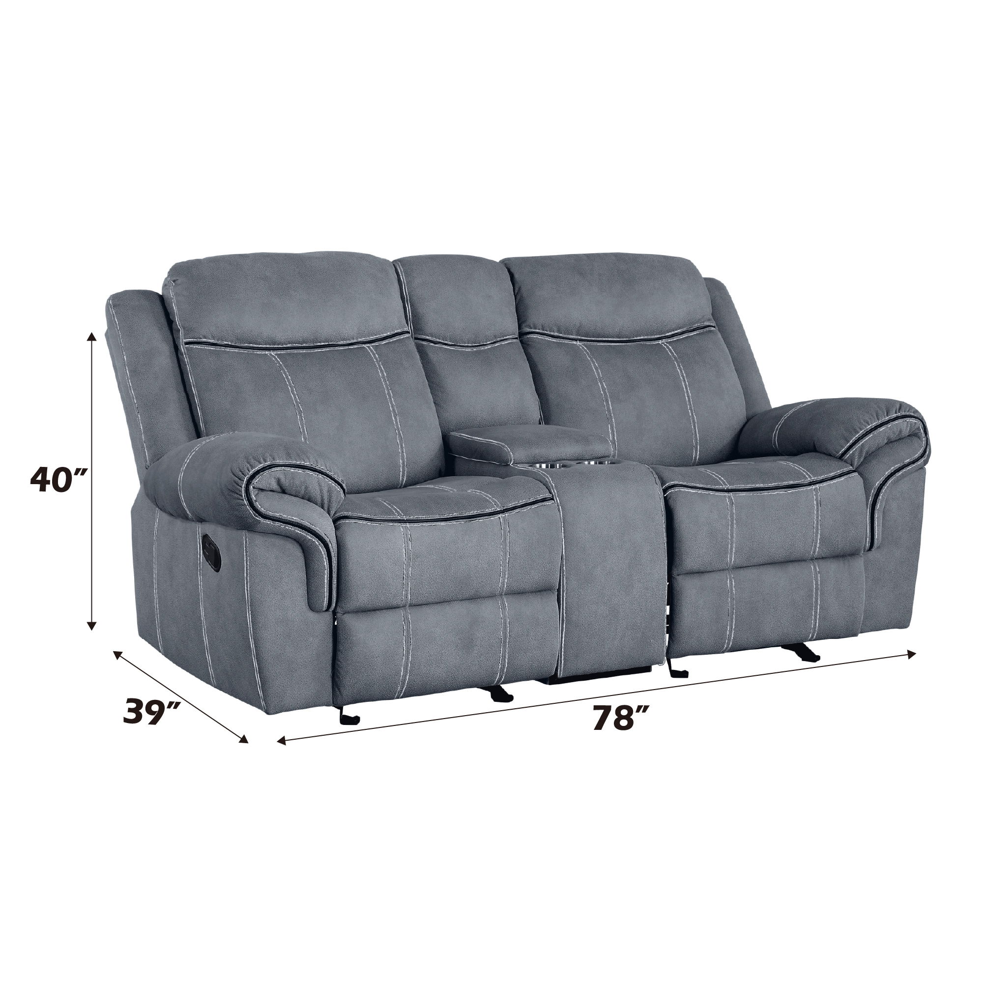 Zubaida - Motion Loveseat & Console With USB - Two Tone Gray Velvet, dark gray, view 6