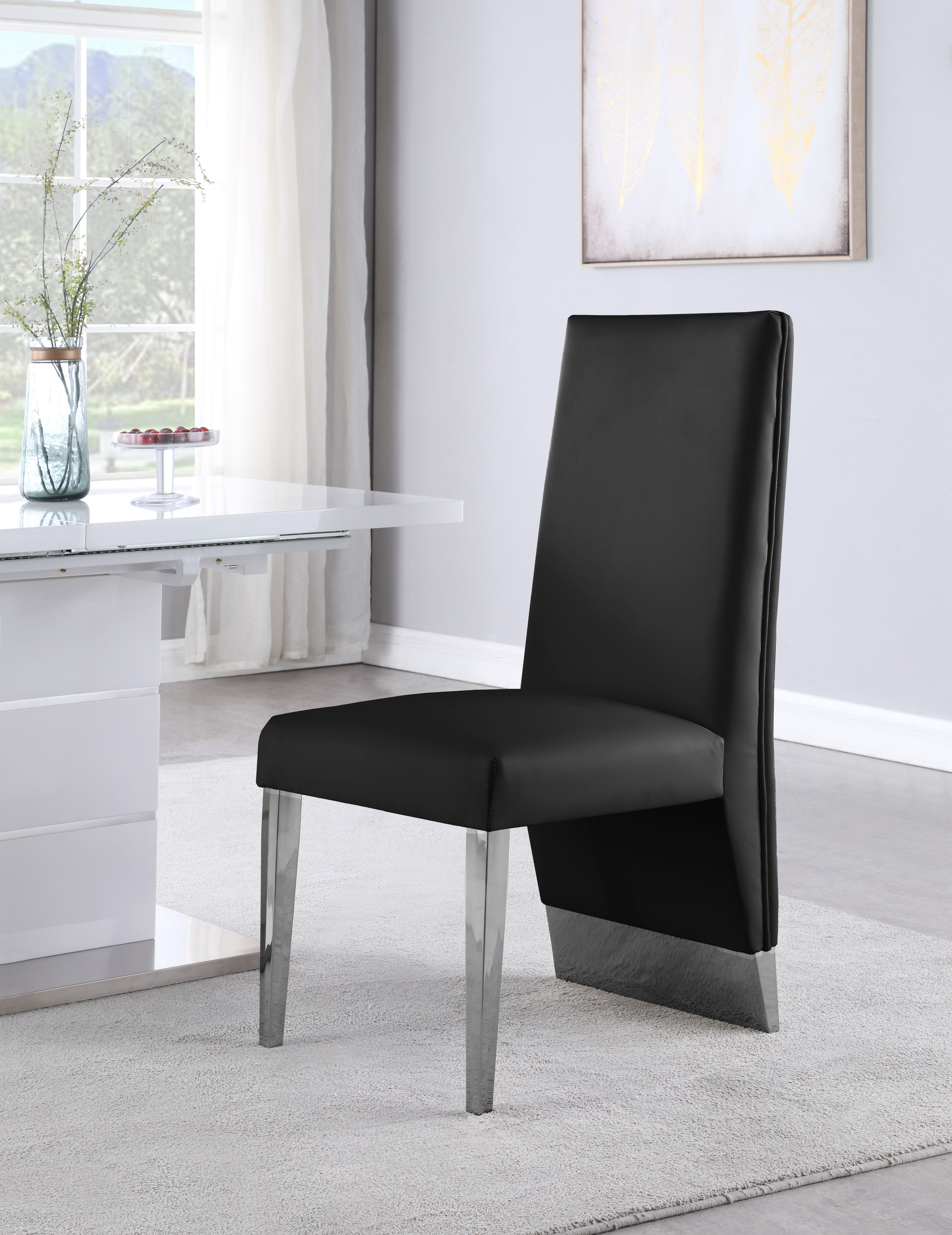 Porsha - Faux Leather And Rich Chrome Dining Chair (Set of 2) - Black