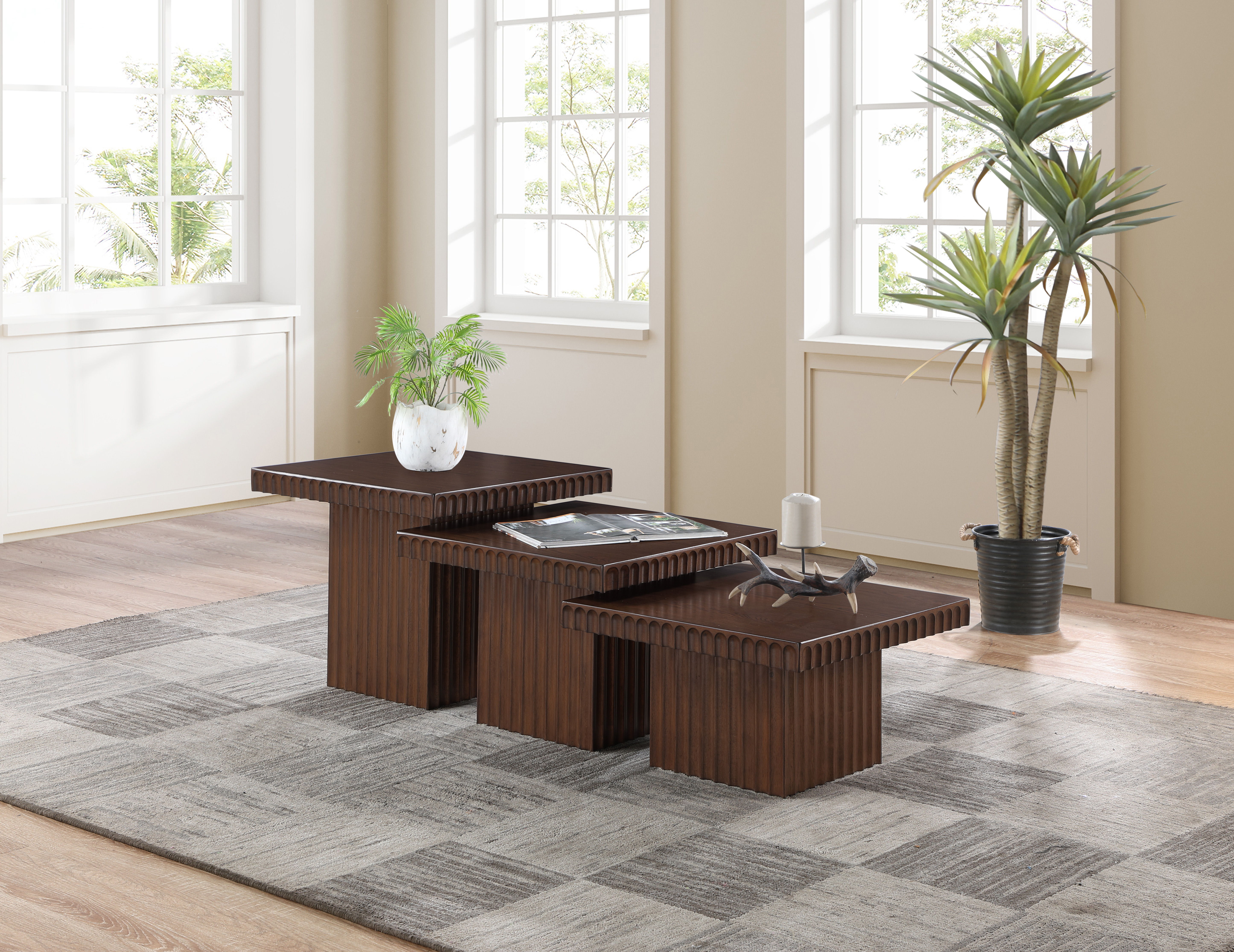 Spencer - Oak Veneer 3 Piece Coffee Table - Brown