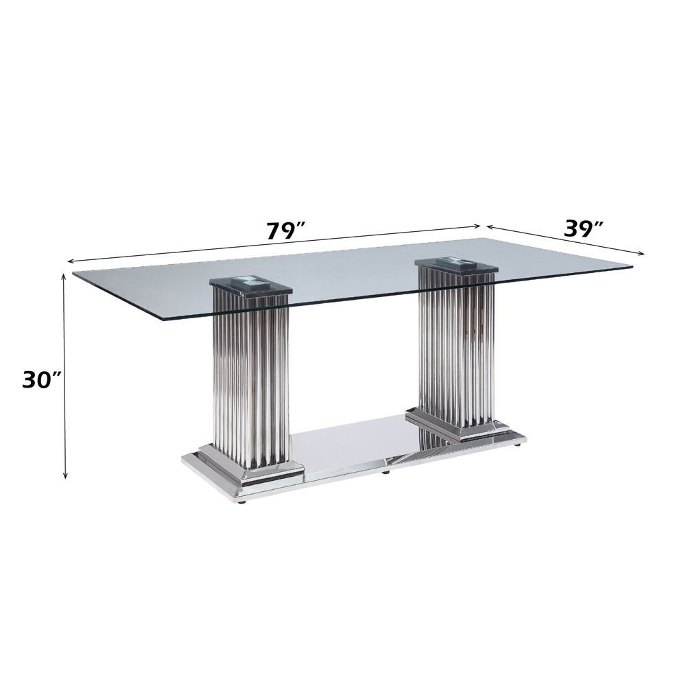 Cyrene - Dining Table - Clear Glass Top & Stainless Steel, silver, view 3