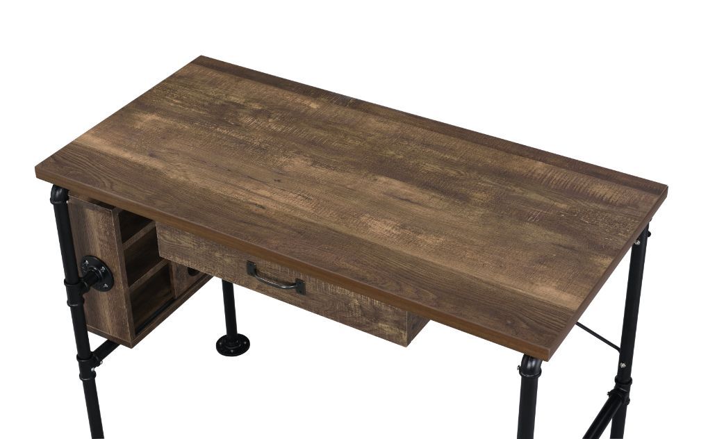 Endang - Writing Desk - Weathered Oak & Black, dark brown, view 4