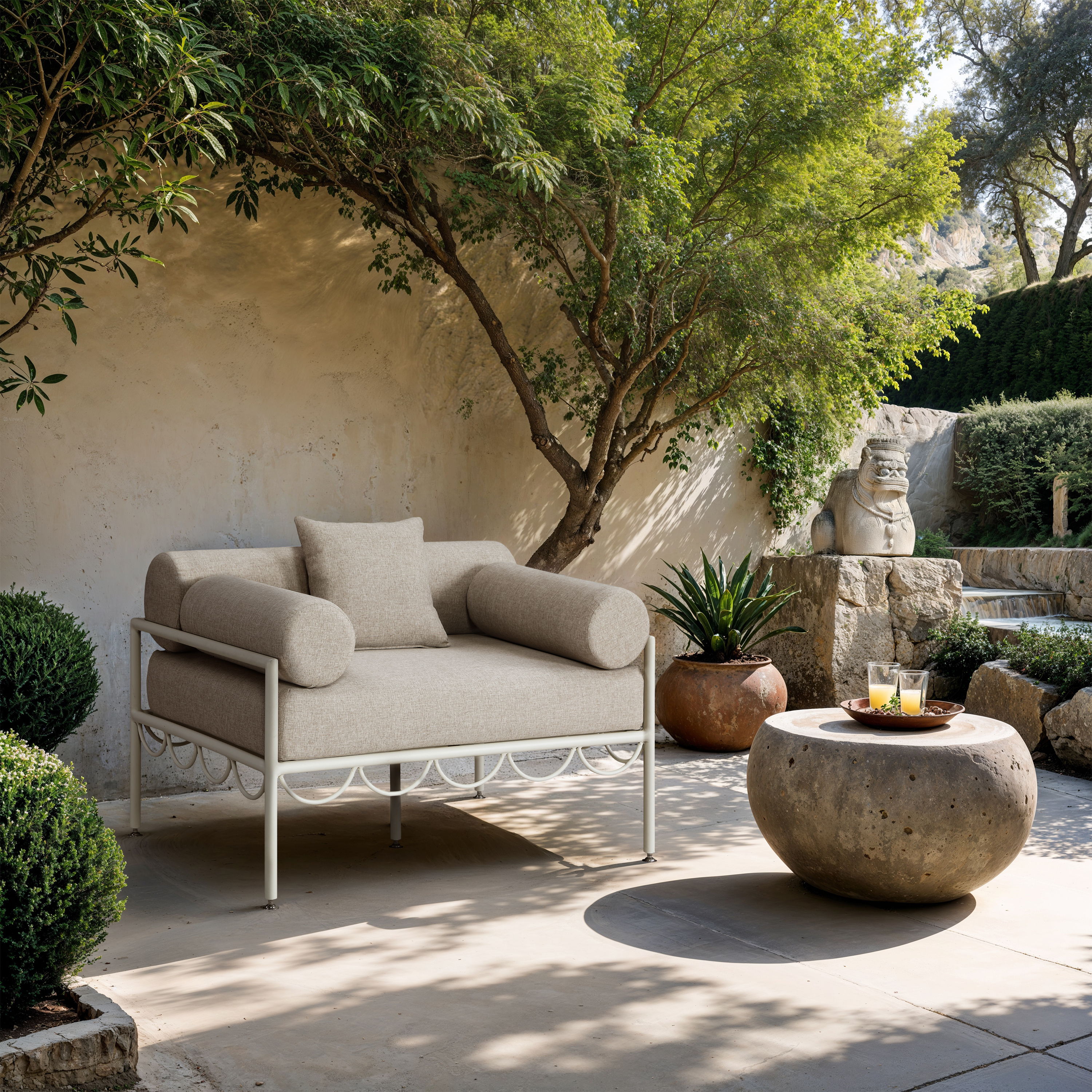 Portofino - Resilient Water Repellent Fabric Upholstered Outdoor Patio Chair - Beige
