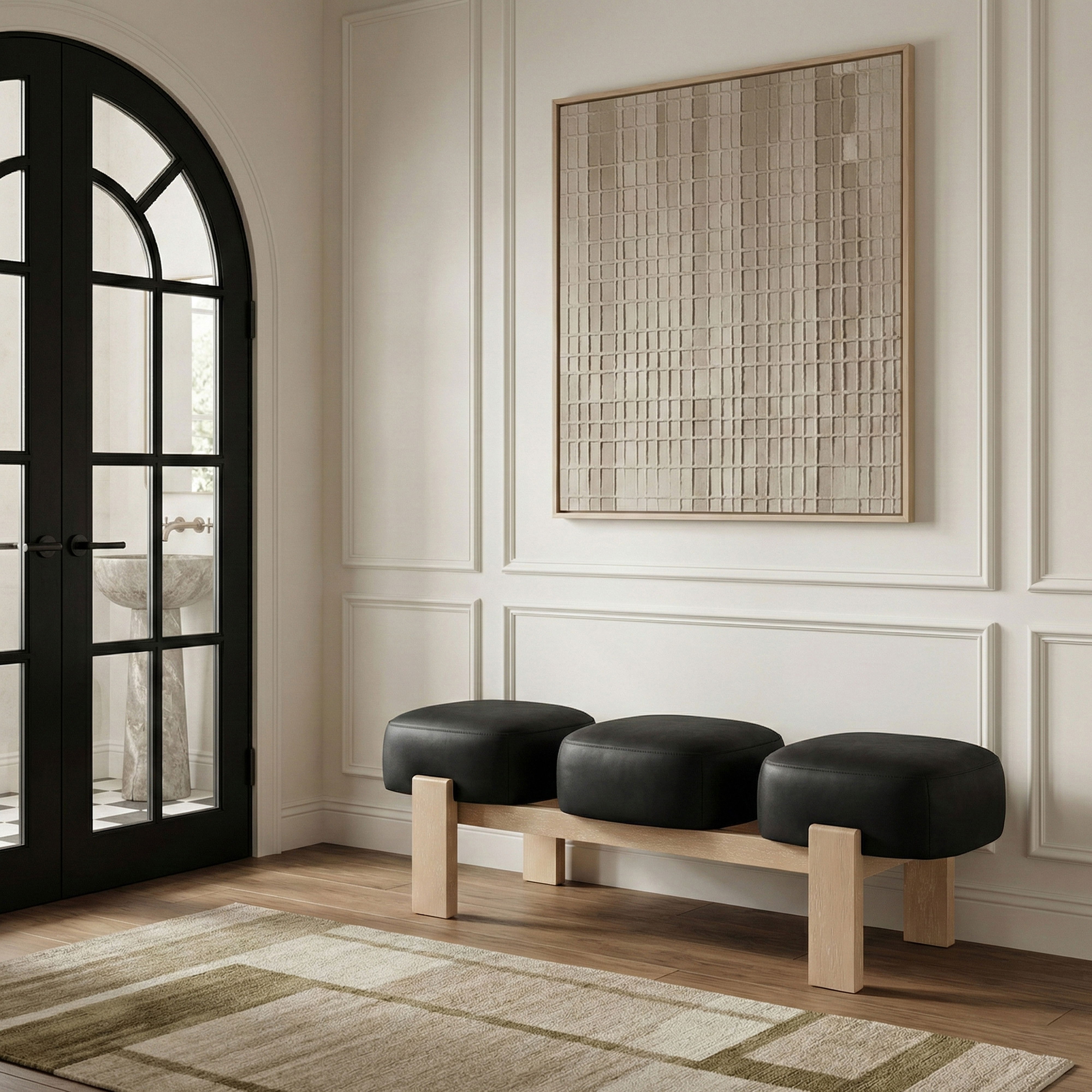 Woodcrest - Vegan Leather Upholstered Bench - Black