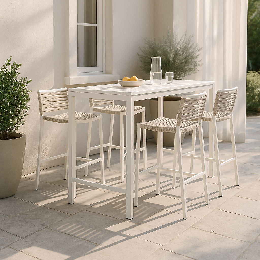 Maldives - Rope Outdoor Patio Bar Stool (Set of 2) - Cream