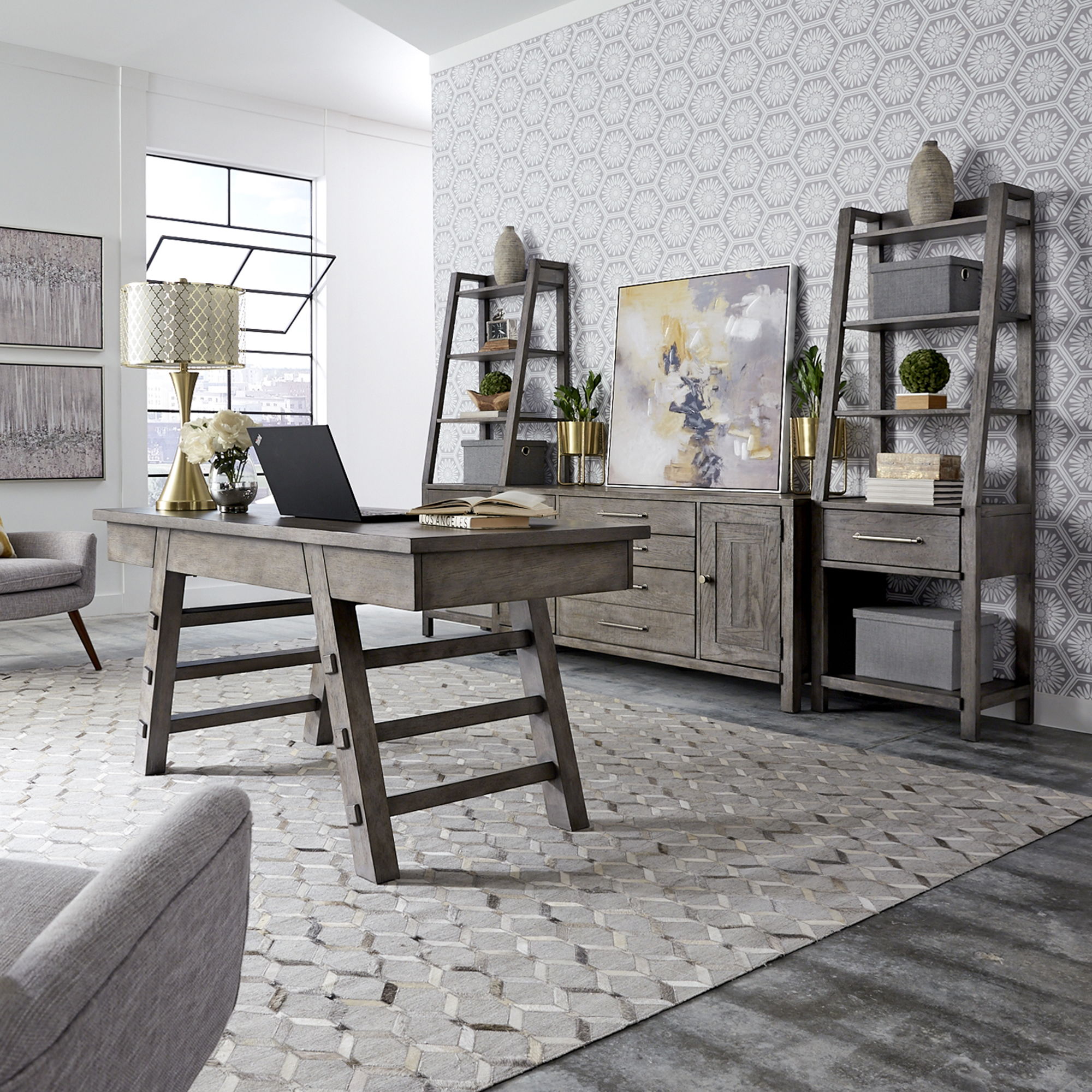 Liberty Furniture Modern Farmhouse - Complete Desk Set - Gray