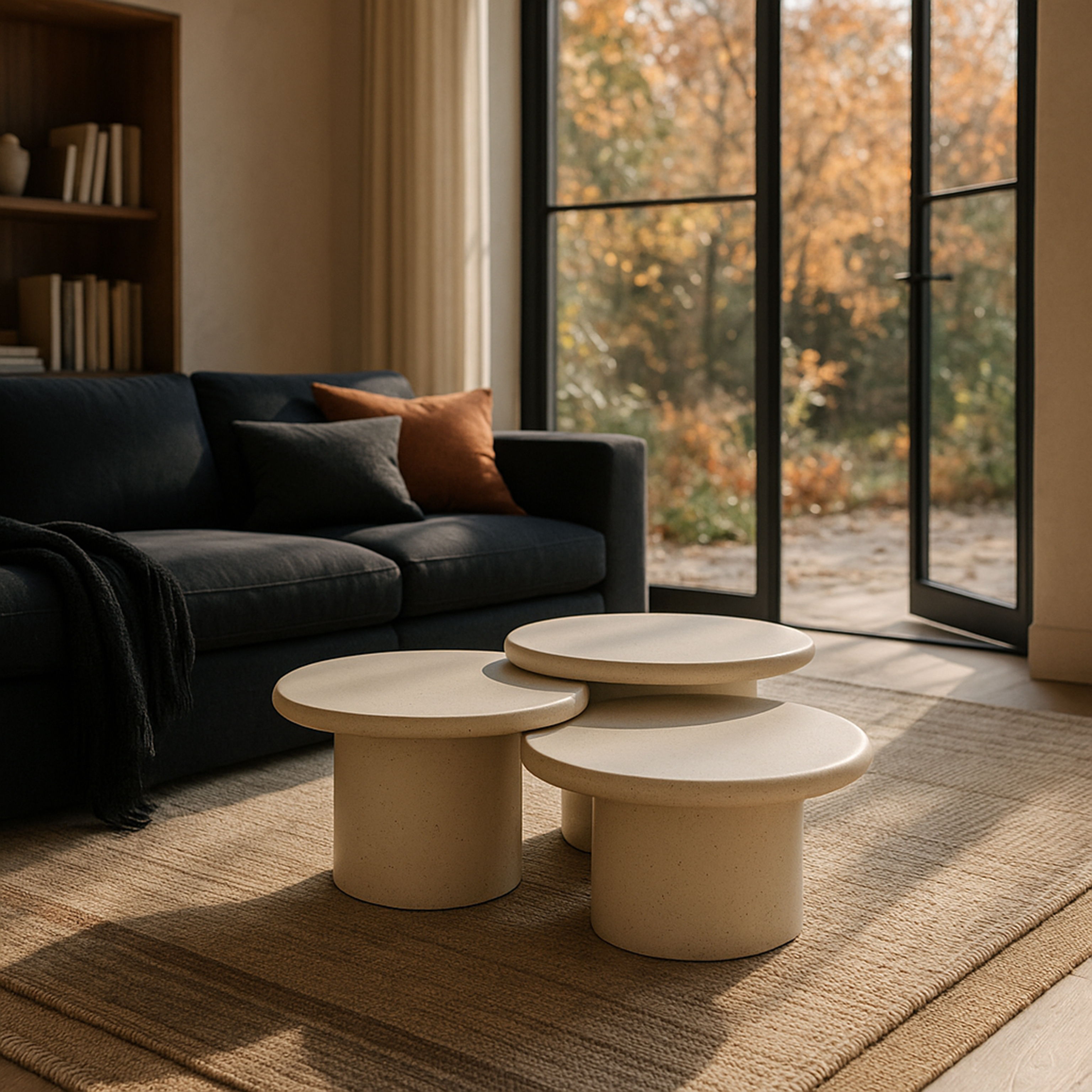 Emara - 3 Piece Concrete And Fiberglass Indoor / Outdoor Coffee Table - Cream