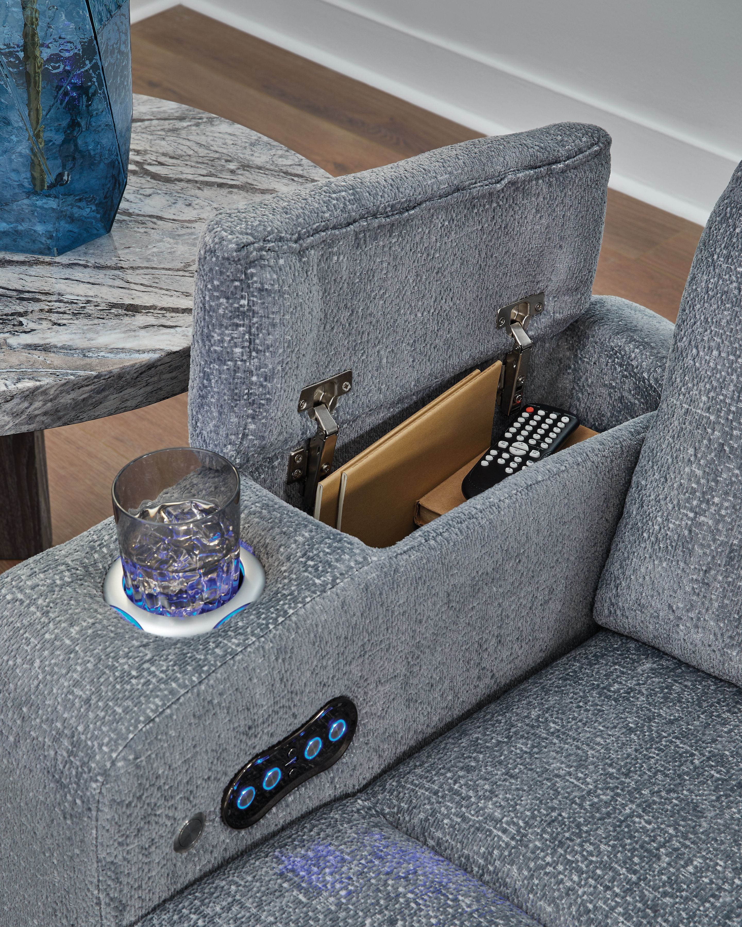 Ashley Furniture Studio Cave - Power Reclining Loveseat with Console - Steel - Image 10