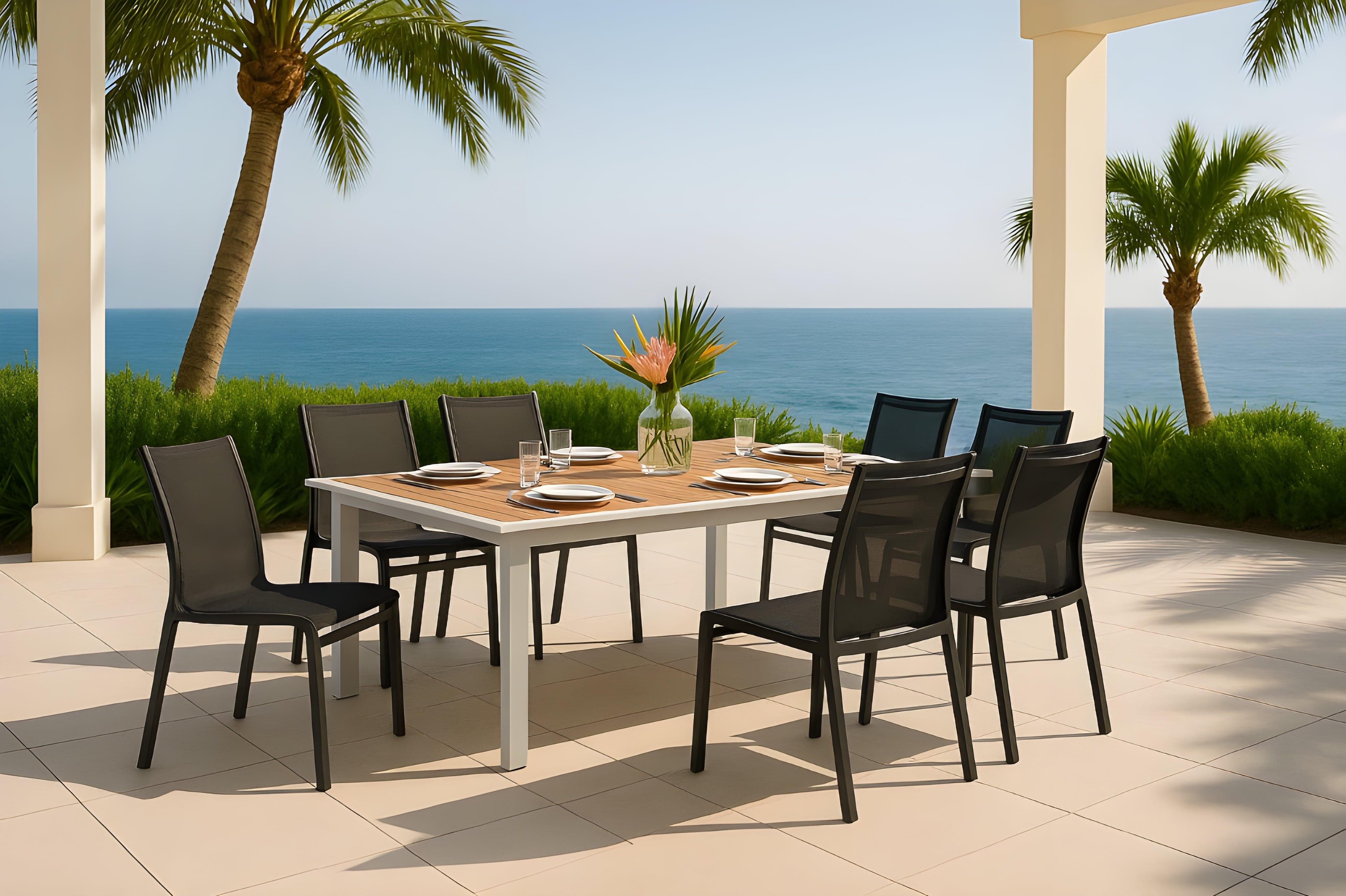 Nizuc - Outdoor Patio Dining Chair With Gray Frame (Set of 2) - Black