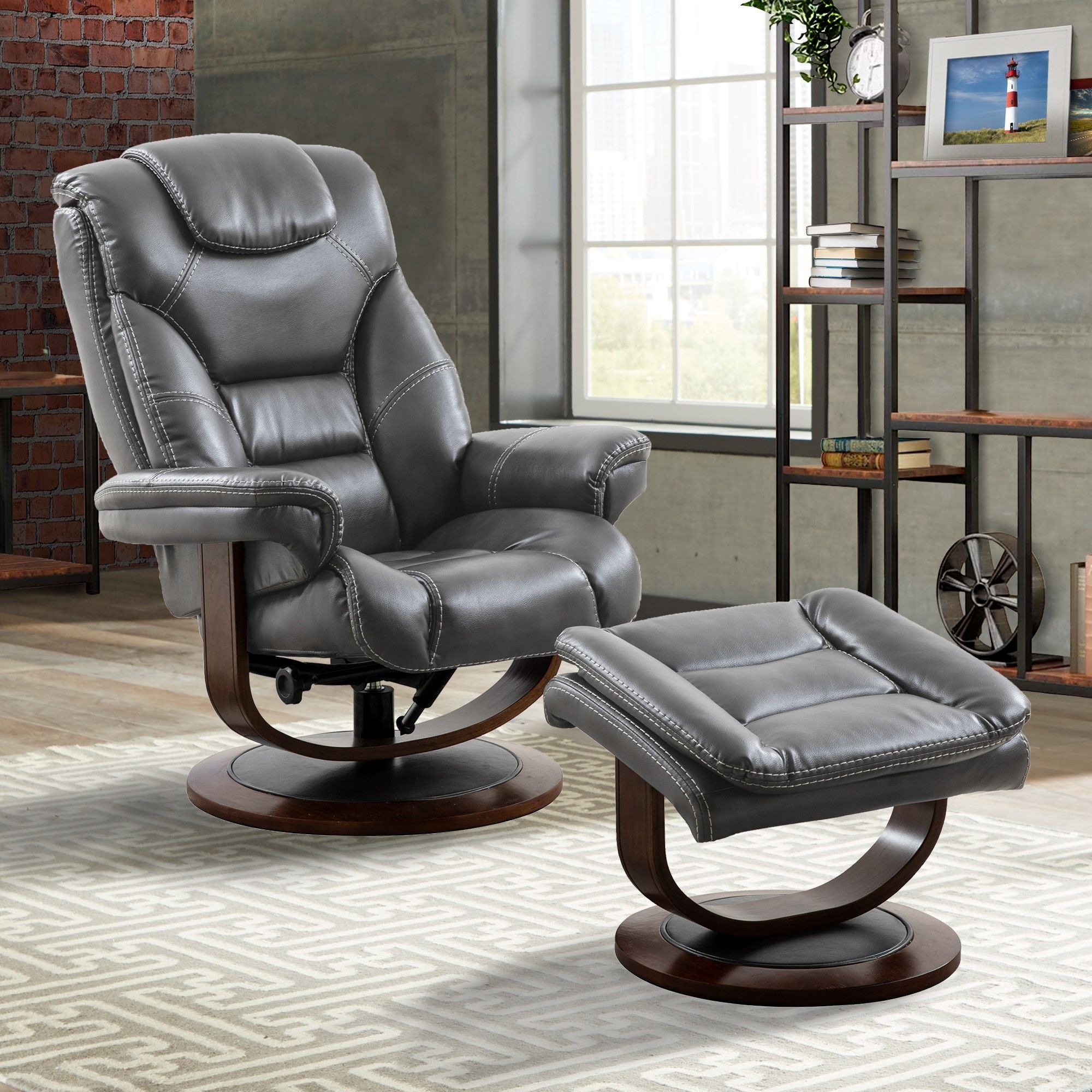 Parker House Monarch - Manual Reclining Swivel Chair and Ottoman - Flint