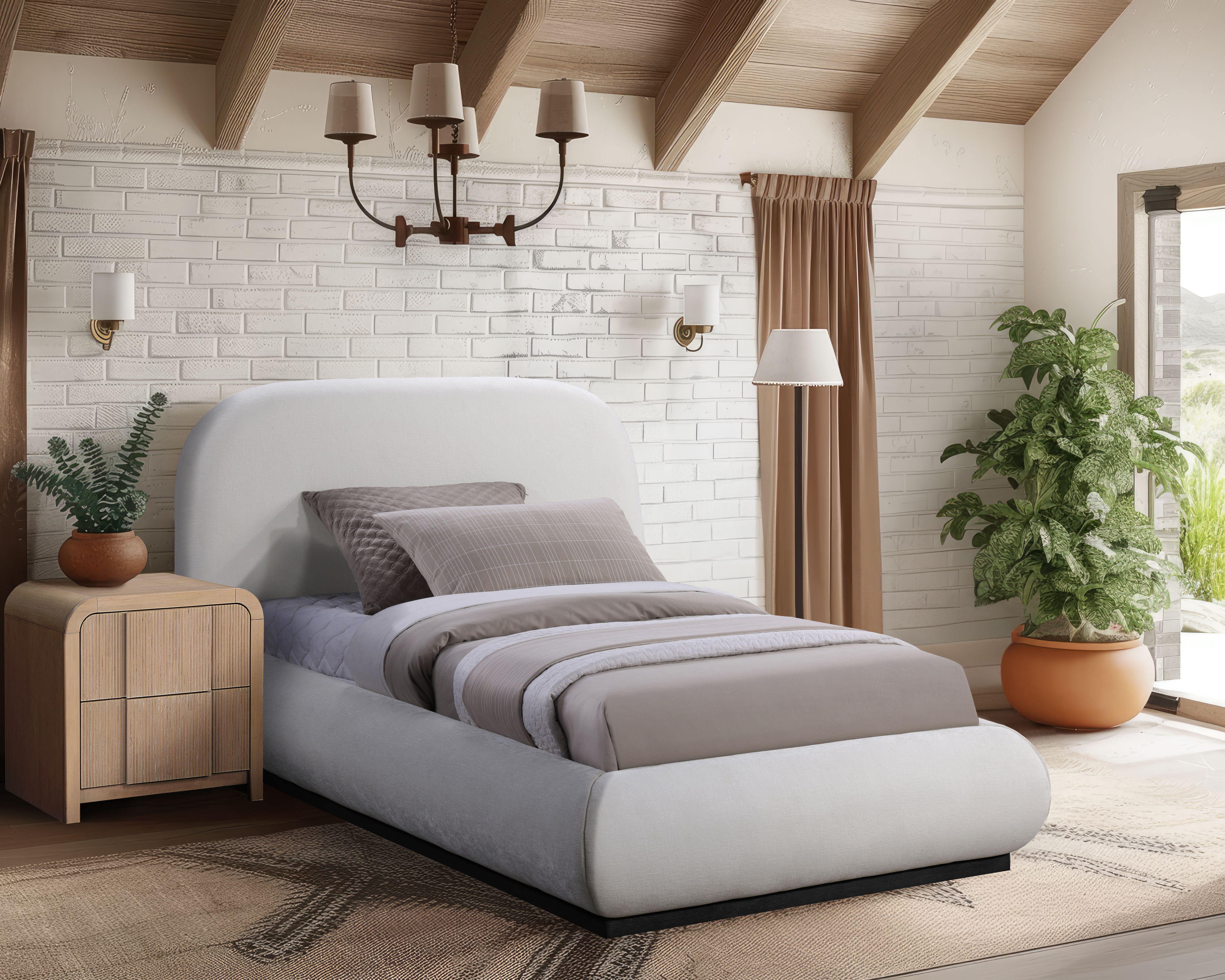 Vaughn - Chenille Twin Bed With Black Base - Cream