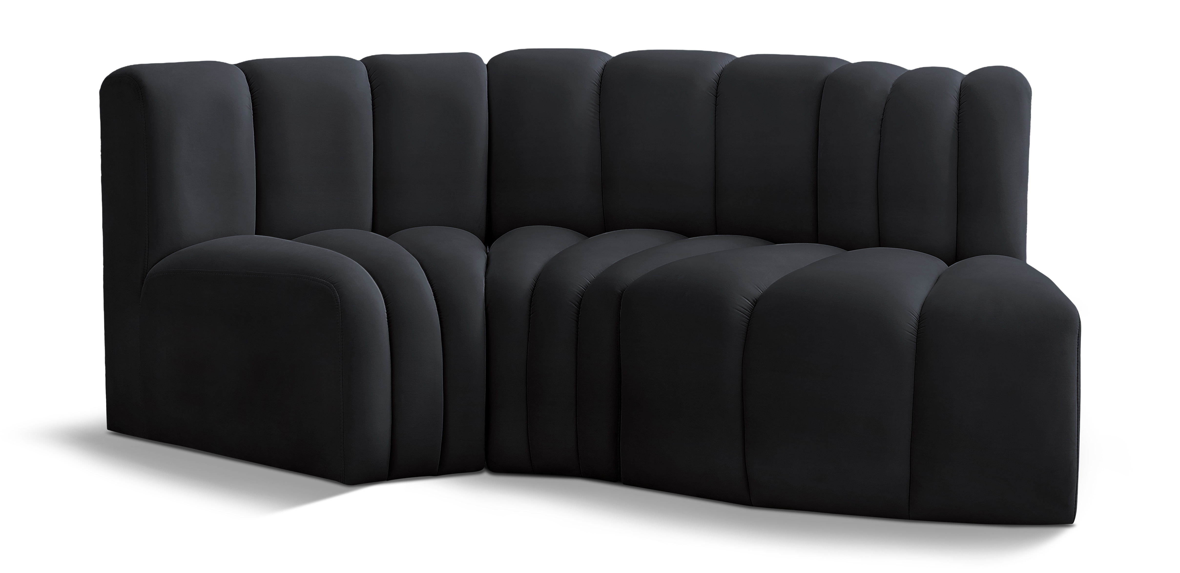 Arc - Velvet 3 Piece Modular L-Shaped Sofa - Black
