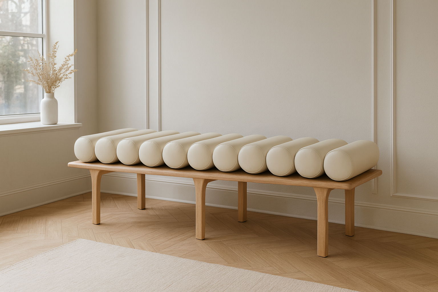 Landon - Bench With Natural Base - Cream