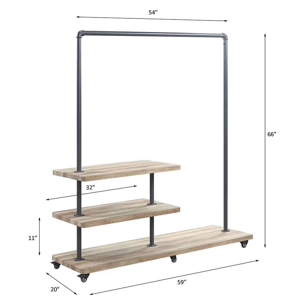 Brantley - 66" Hanger Rack - Oak & Sandy Gray, dark gray, view 3
