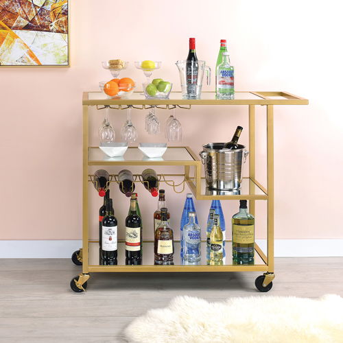 Adamsen - Serving Cart - Mirrored & Champagne, beige