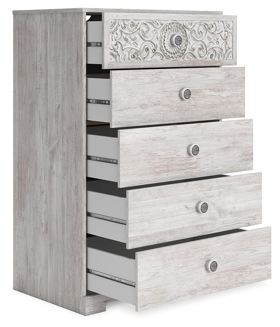 Paxberry - Five Drawer Chest - Whitewash
