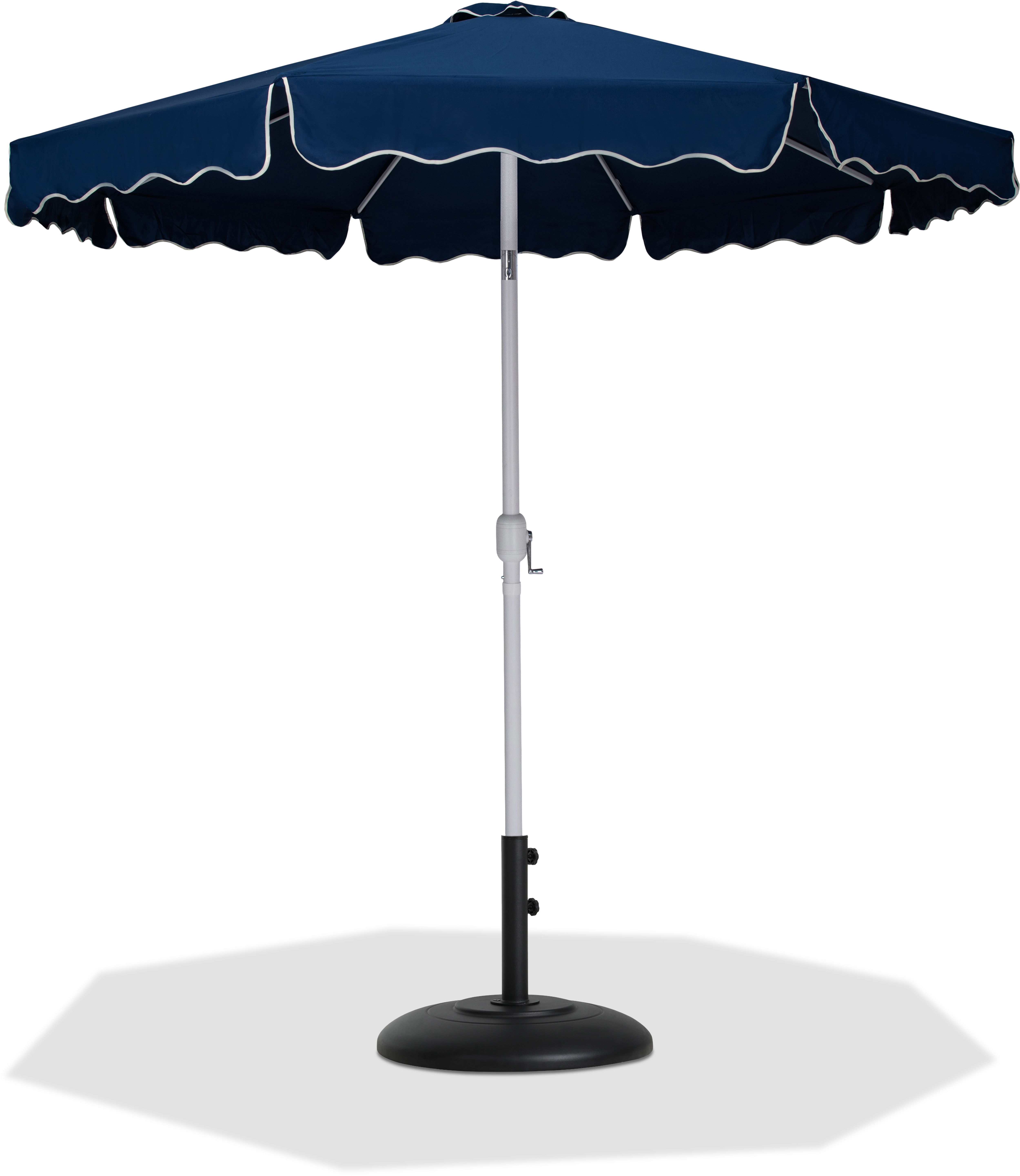 Amalfi - With Cream Piping Aluminum Patio Umbrella With Black Base / White Pole - Navy
