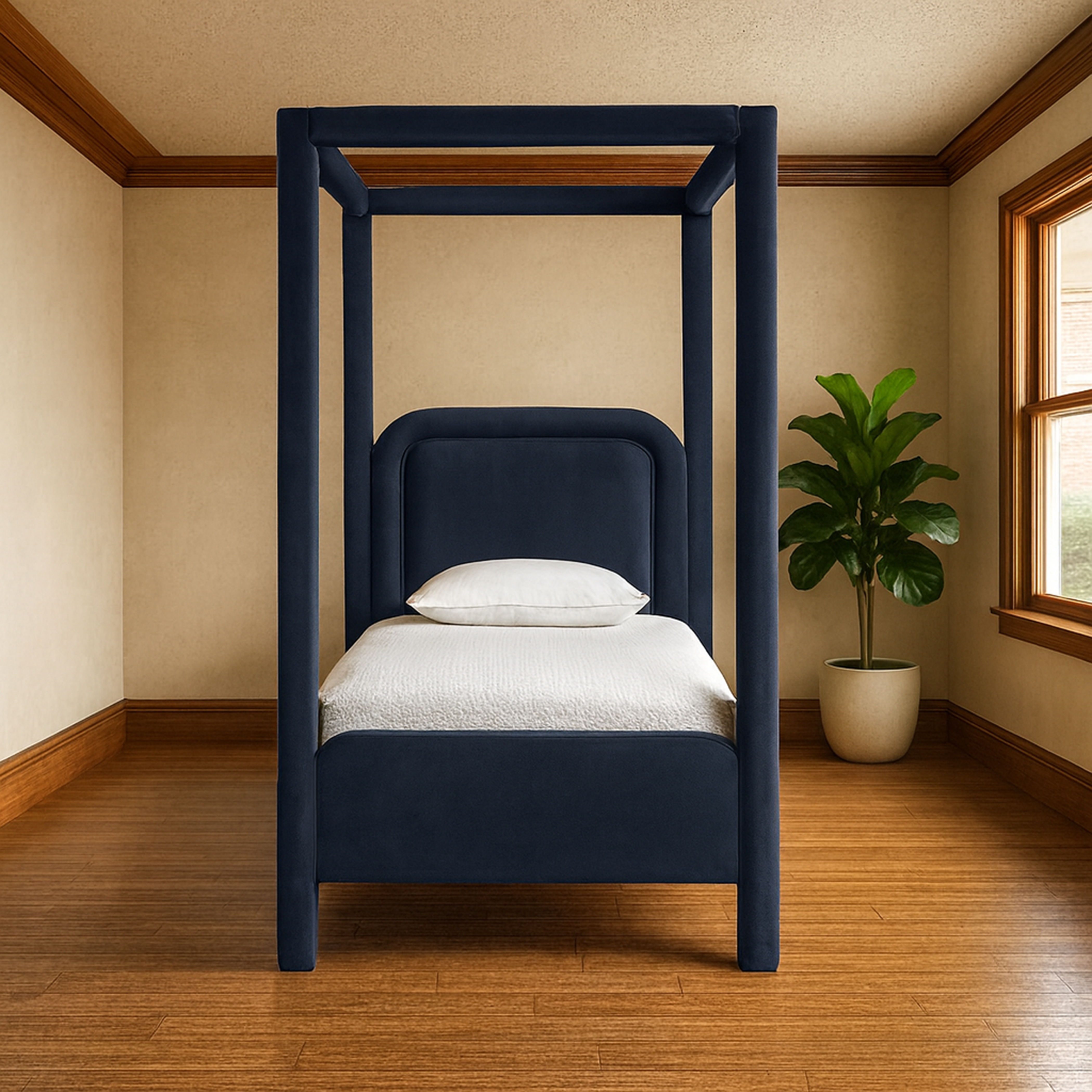 Salina - Velvet Upholstered Twin Bed - Navy
