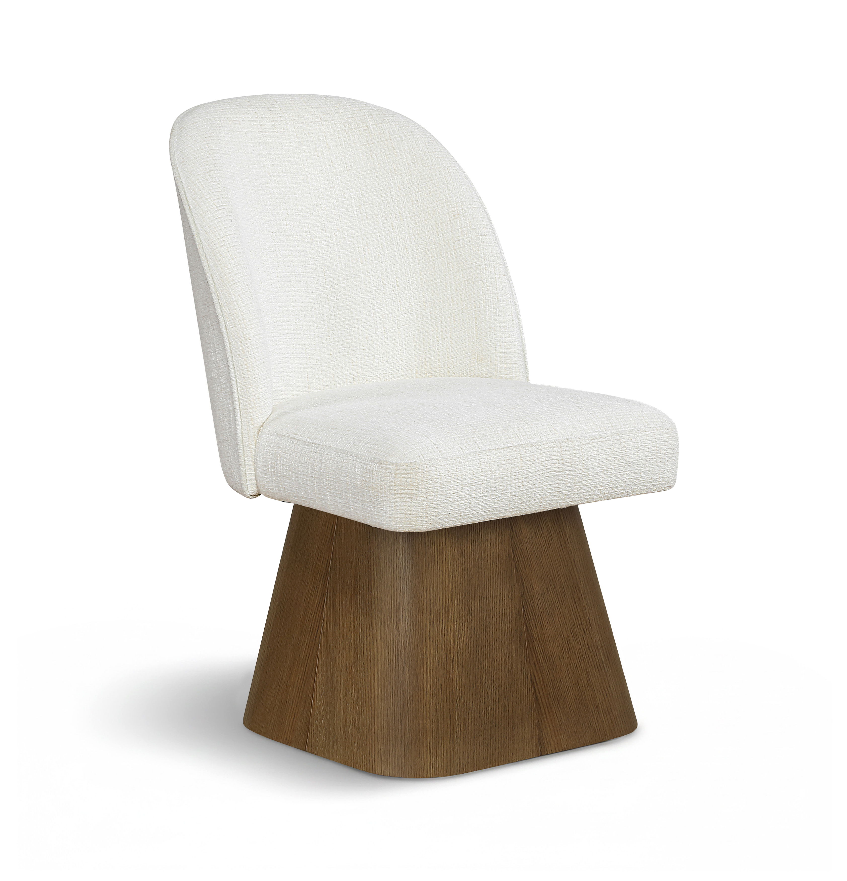Marlowe - Linen Textured Fabric Upholstered Swivel Dining Side Chair - Cream / Stained Brown